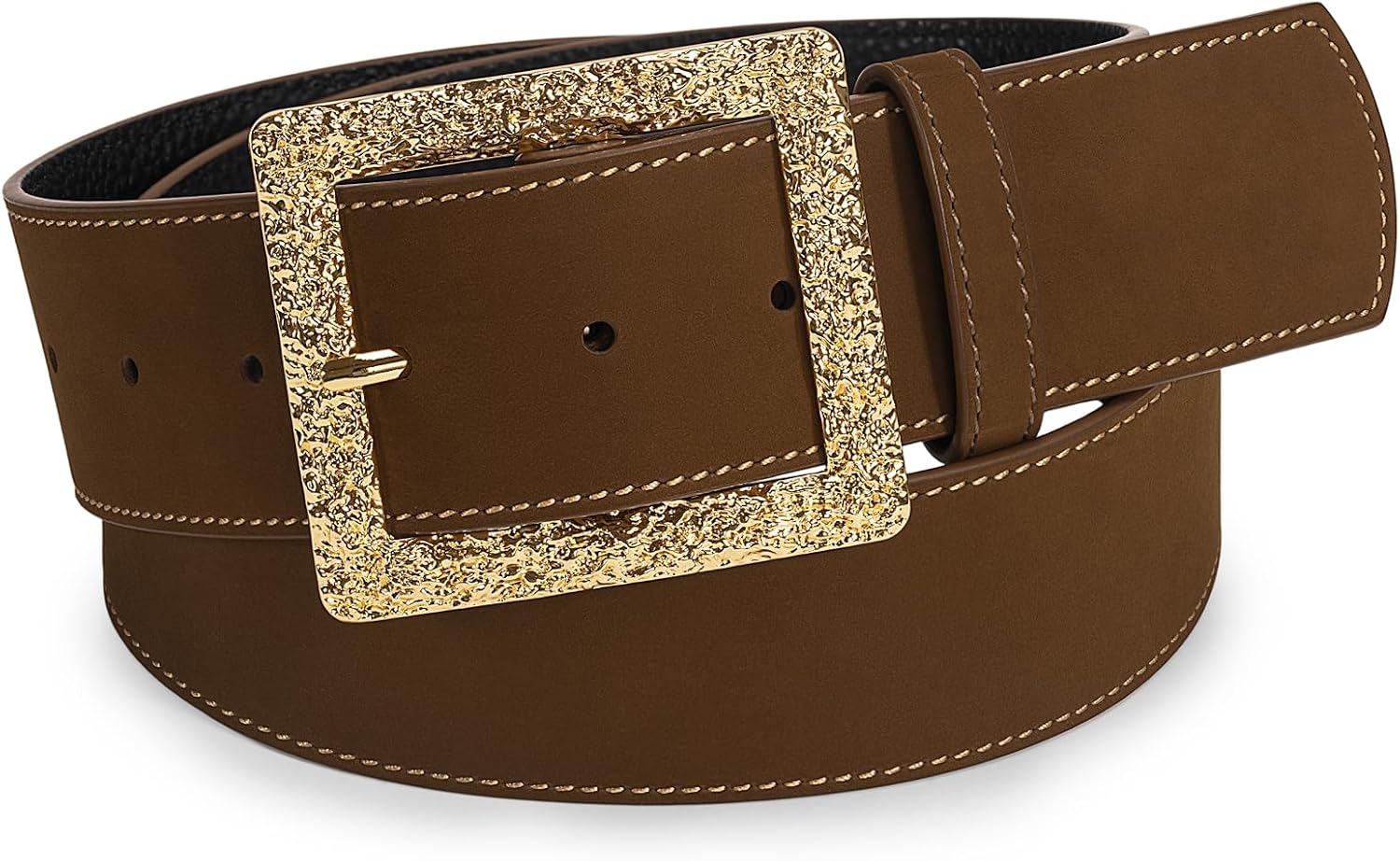 Womens 1.75" Wide Suede Leather Belt with Gold Buckle