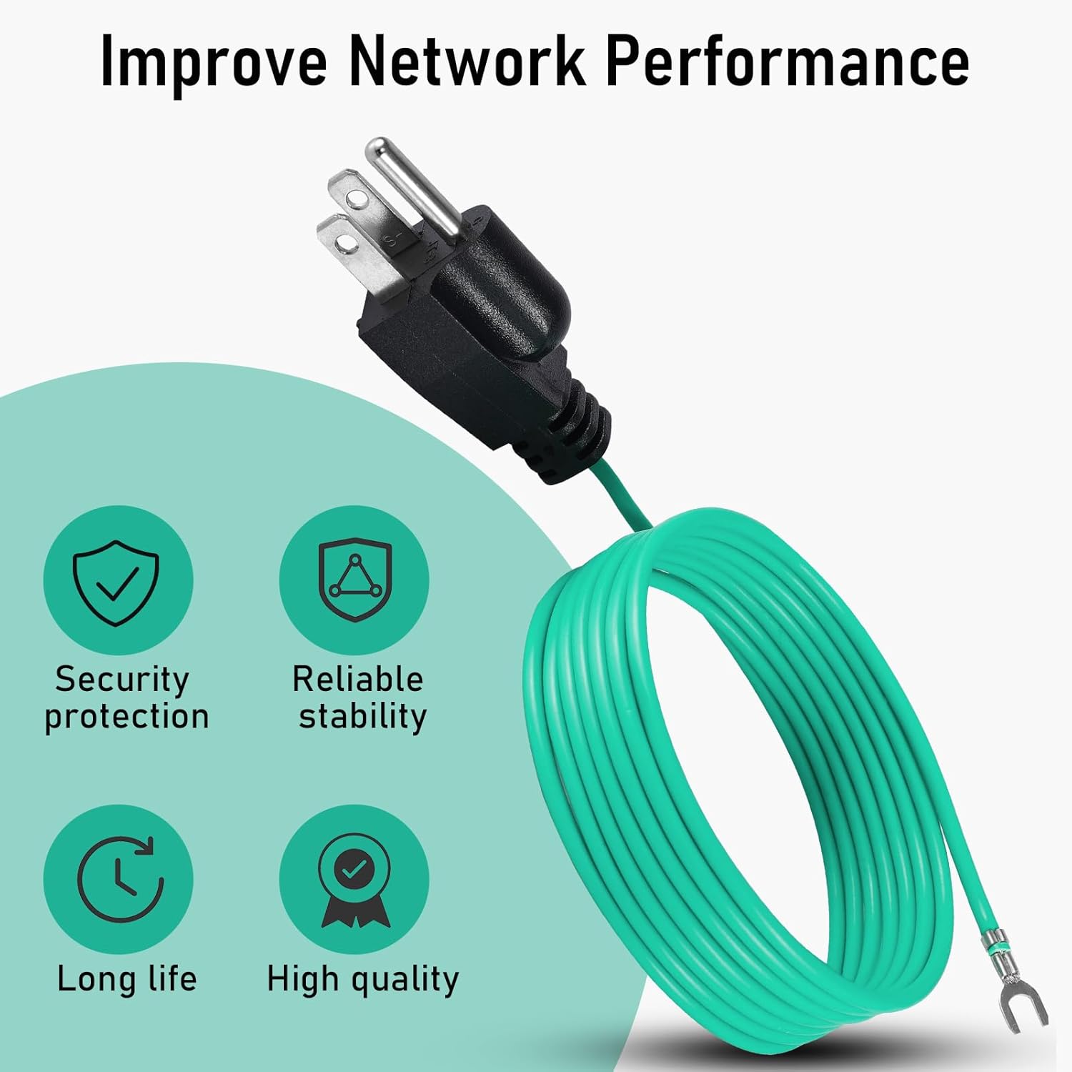 Shielded Ethernet Patch Panel Bond Ground Extension Cord,3 Prong Plug for NEMA 15A/20A, Ideal for Ethernet Bond & Ground Adapt