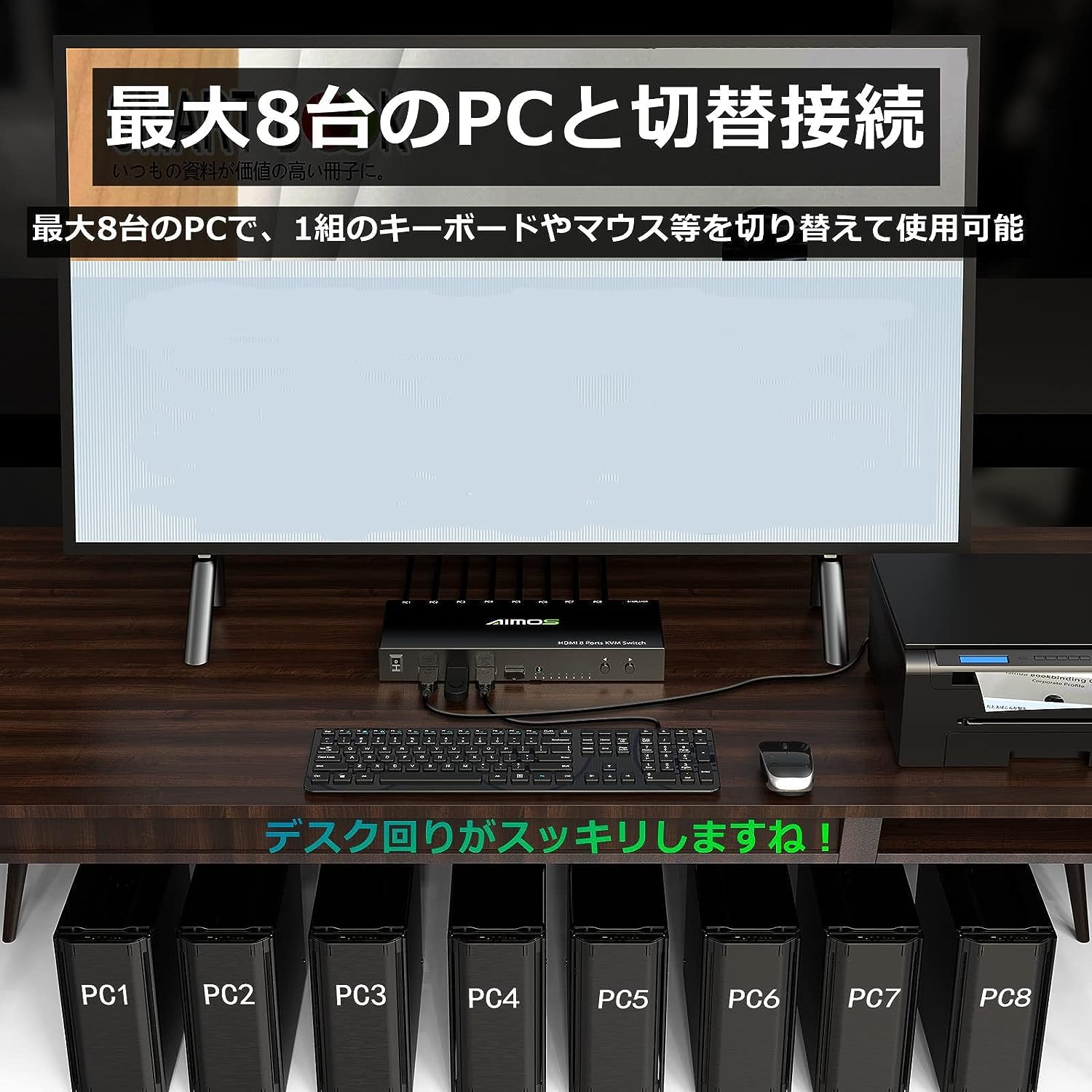 Amazon.co.jp: HDMI KVM切替器 、4K@30Hz、8入力1出力、8台PC共有