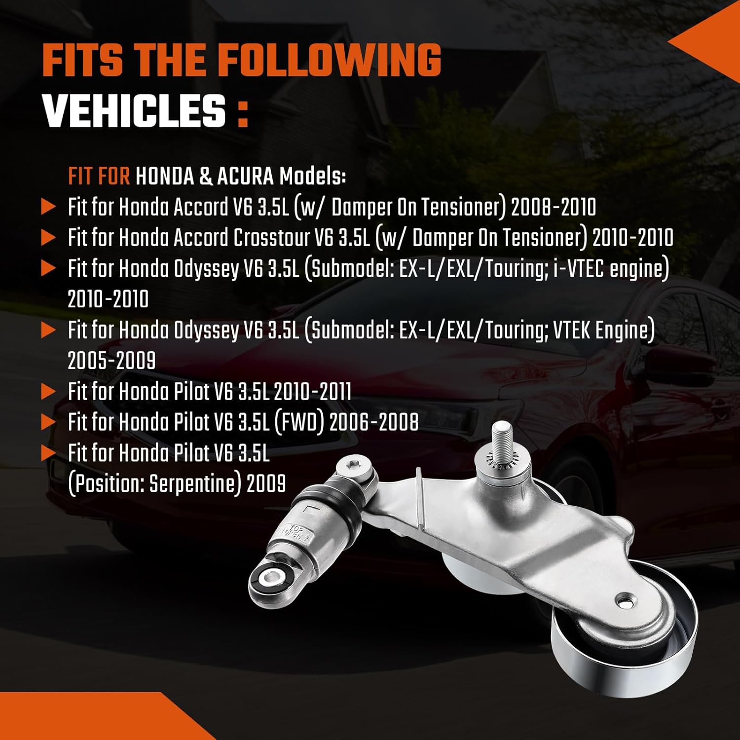 39092 Belt Tensioner Assembly with Pulley Fit for Honda Accord 2008-2010, Odyssey 2005-2010, Pilot 2006-2011, Accord Crosstour 2010 3.5L, Replace# 31170R70A01, 31170RKB005