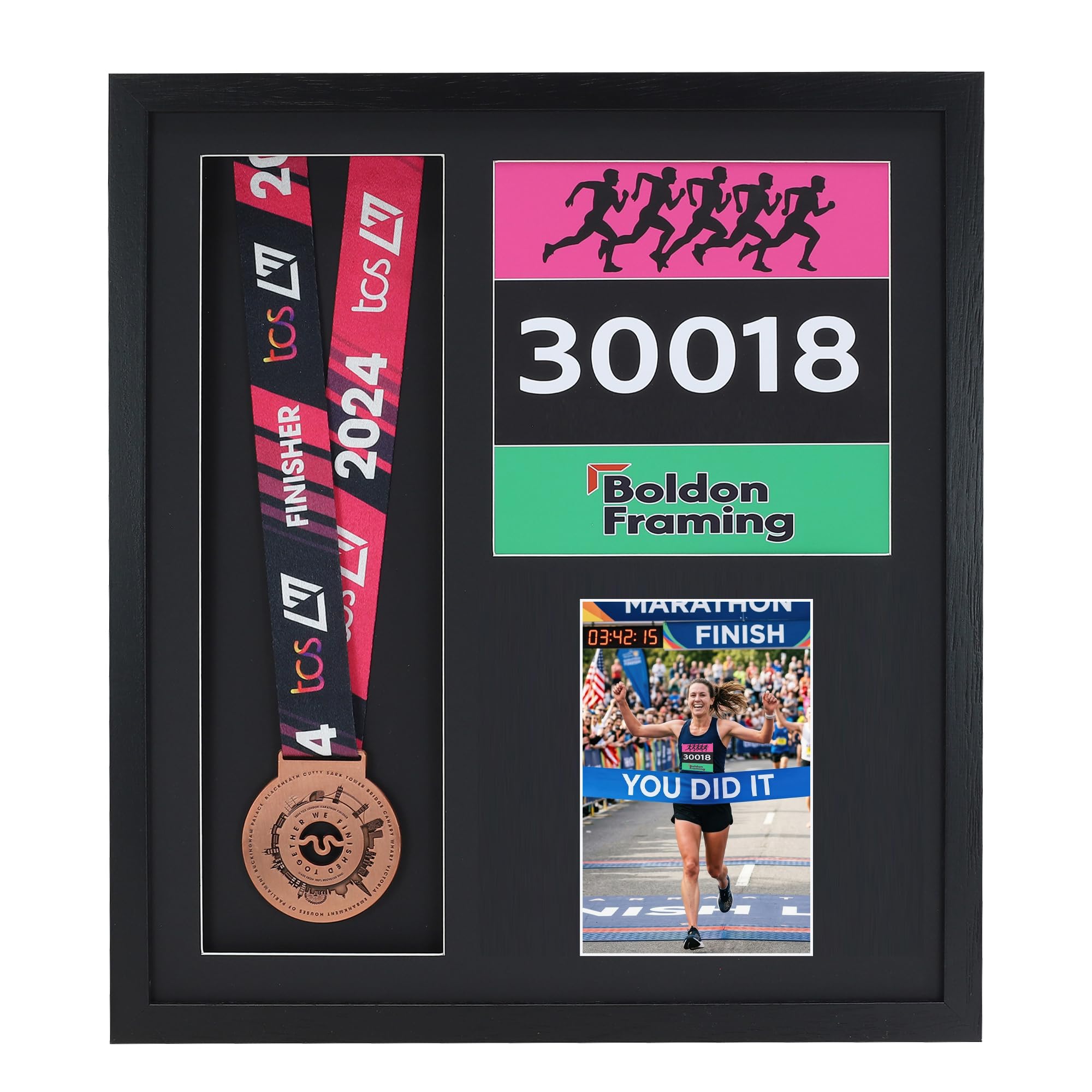 Large Marathon Medal Display Frame for Race Bib, Photo & Running Medal