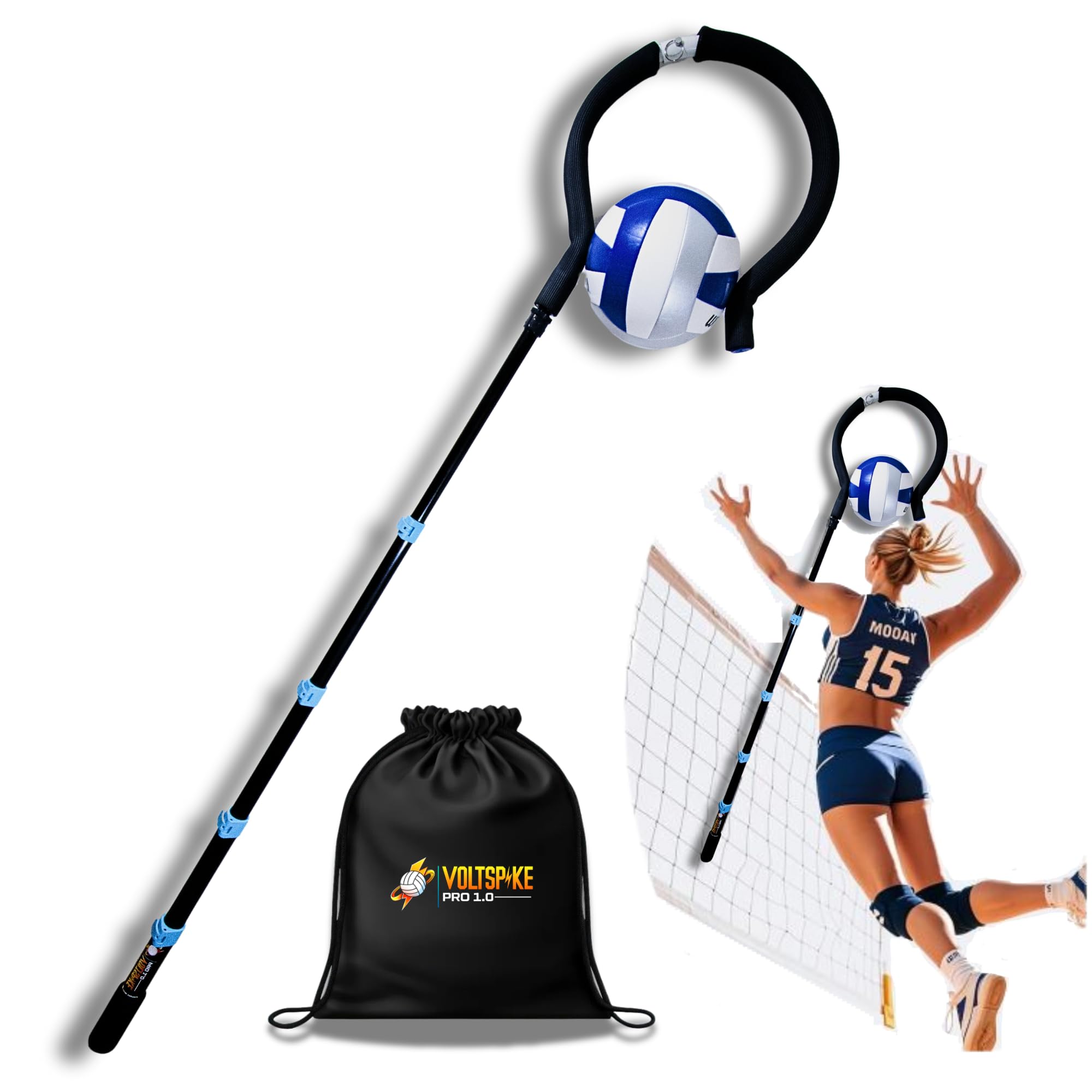 Spike Trainer – Entraîneur de volley-ball avec crochet à balle et perche réglable de 45,7 à 139,7 cm – Équipement d'entraînement à crampons de volleyball – Crochet flexible compatible avec
