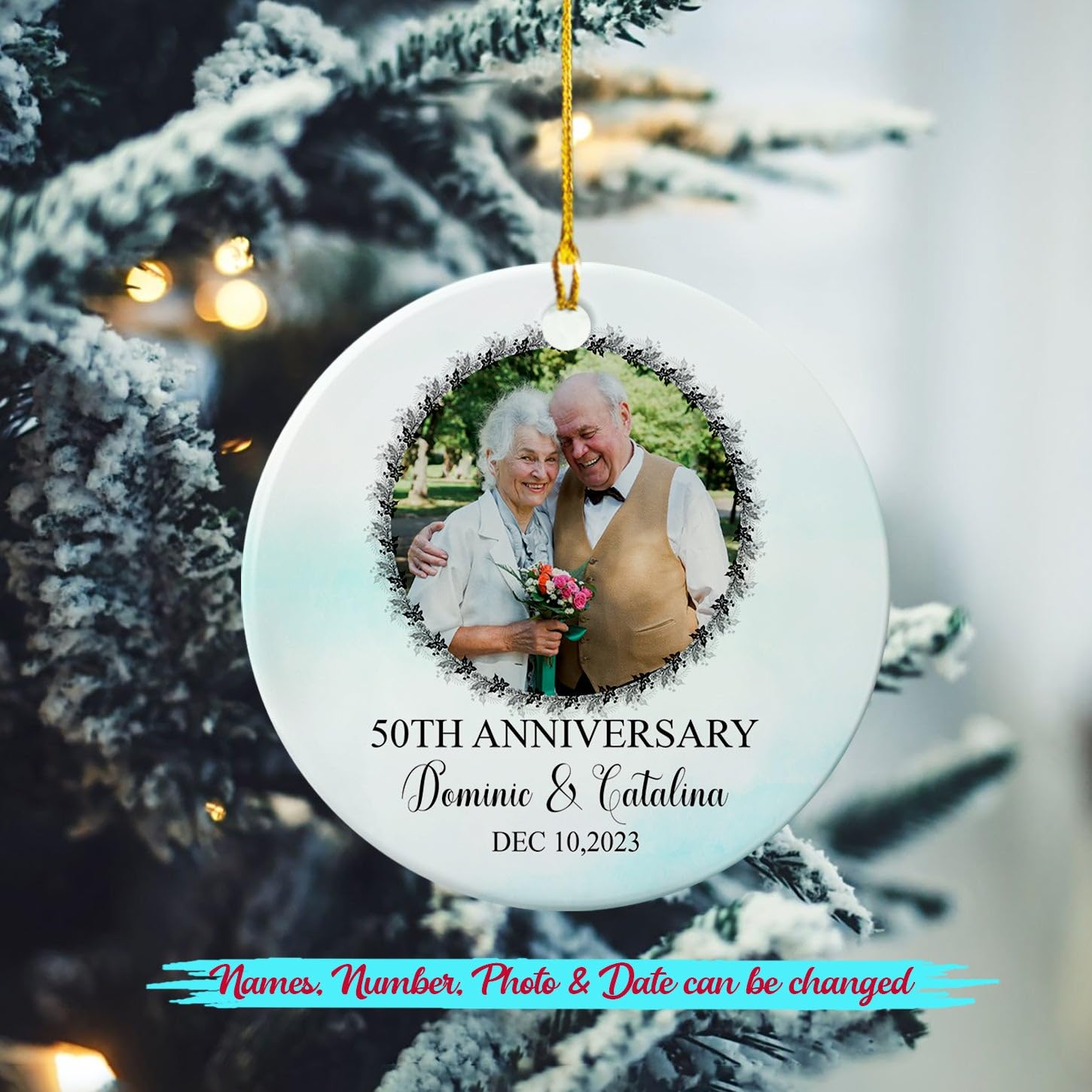 Personalized 50th Anniversary Ceramic Ornament Christmas 2025, Our Christmas As Mr & Mrs Ornament, 50th Anniversary Ceramic Ornament Gifts, Customized Date Name & Photo Mr Mrs Together Xmas Ornament