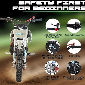 SYX MOTO 60cc Dirt Bike, 4-Stroke Kids Dirt Bike, Gas Powered Off-Road Mini Motorcycle with Kill Swich, Top Speed 21.75 Mph, Maximum Weight Capacity 143 lbs, EPA Approved (Black)