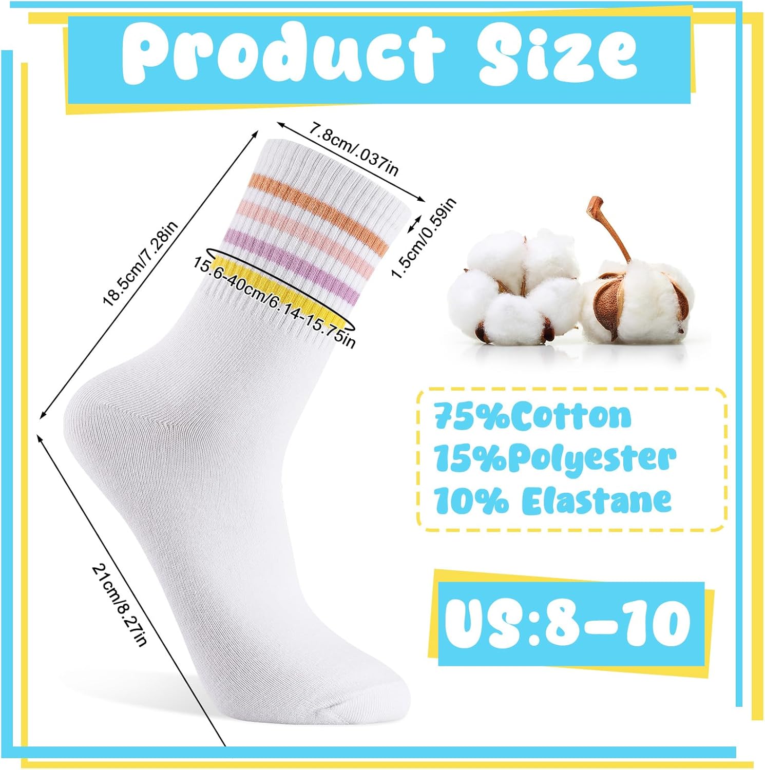 Jspupifip 6 Pair Retro Striped Socks for Women, Vintage Soft Comfortable Tube Fashionable Casual Crew Calf Sock for Girls and Ladies - Image 7