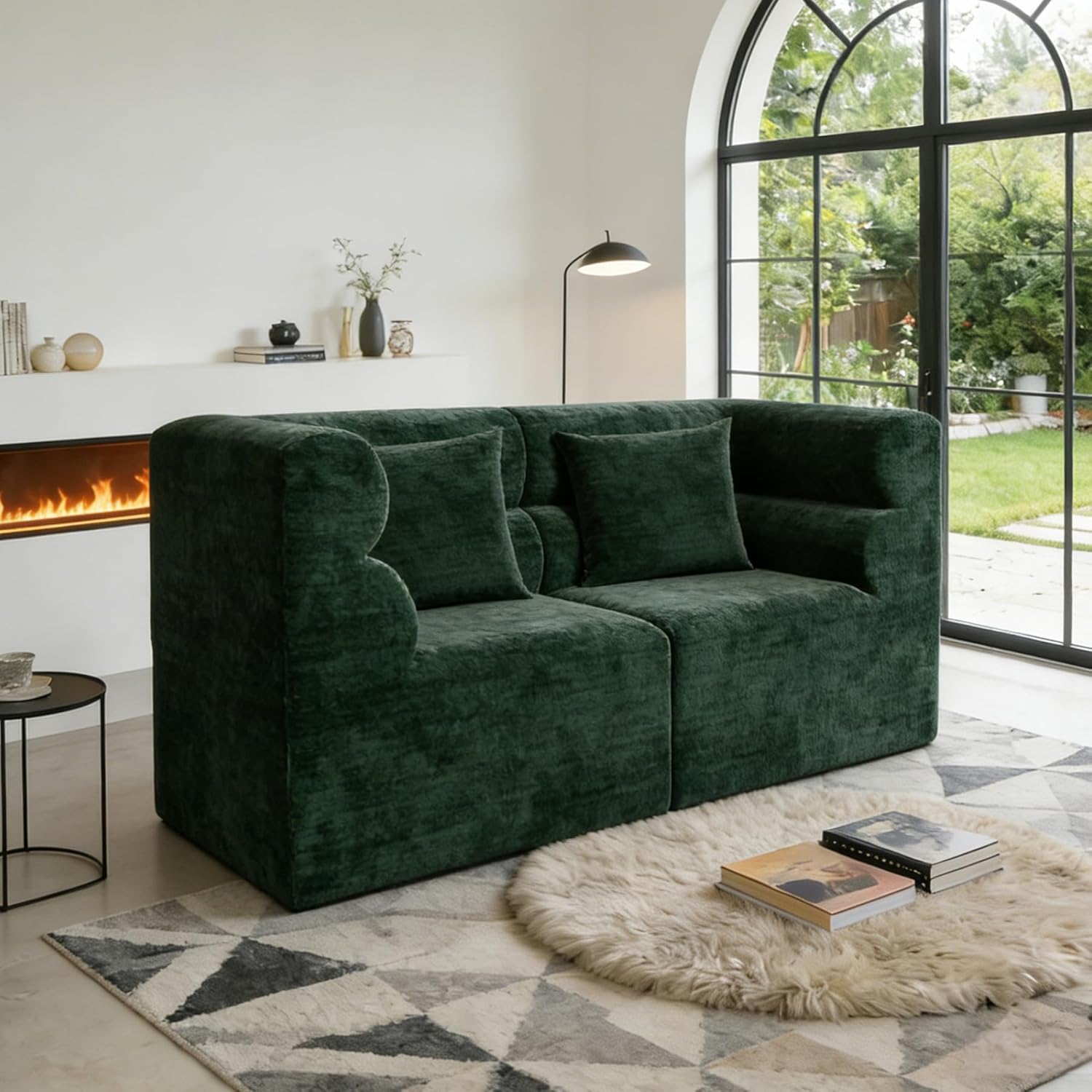 Loveseat Sofa, Modern Modular Sectional Couch, Ultra Soft Chenille Green Fabric, Cloud Couch Sectional with Comfy Seat & Unique Wave Backrest, No Assembly Required