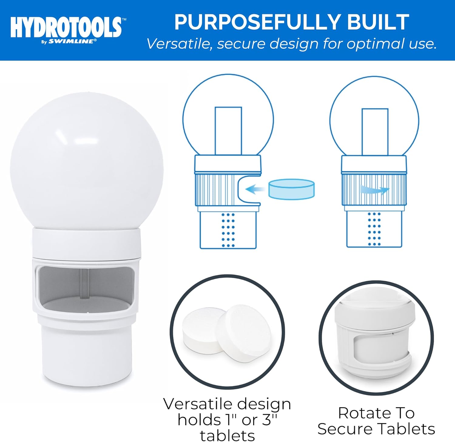 SWIMLINE HYDROTOOLS Chlorine Floater Dispenser For Above Ground & Inground Pools Spas | Solar Powered LED Light-Up Colorful Globe Pool Decoration |Large Capacity Floating 3-Inch Chlorine Bromine Tabs