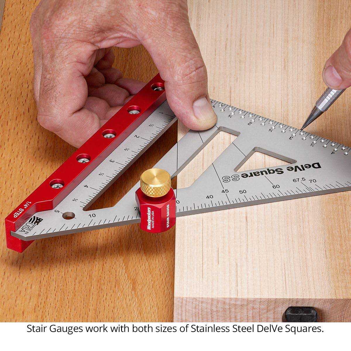 Woodpeckers Stair Gauge Set, 4 Pack Set - Two Sizes (Extra Tall/Deep & Thin Pairs), Made in USA, Works Great with Carpenter & Framing Squares