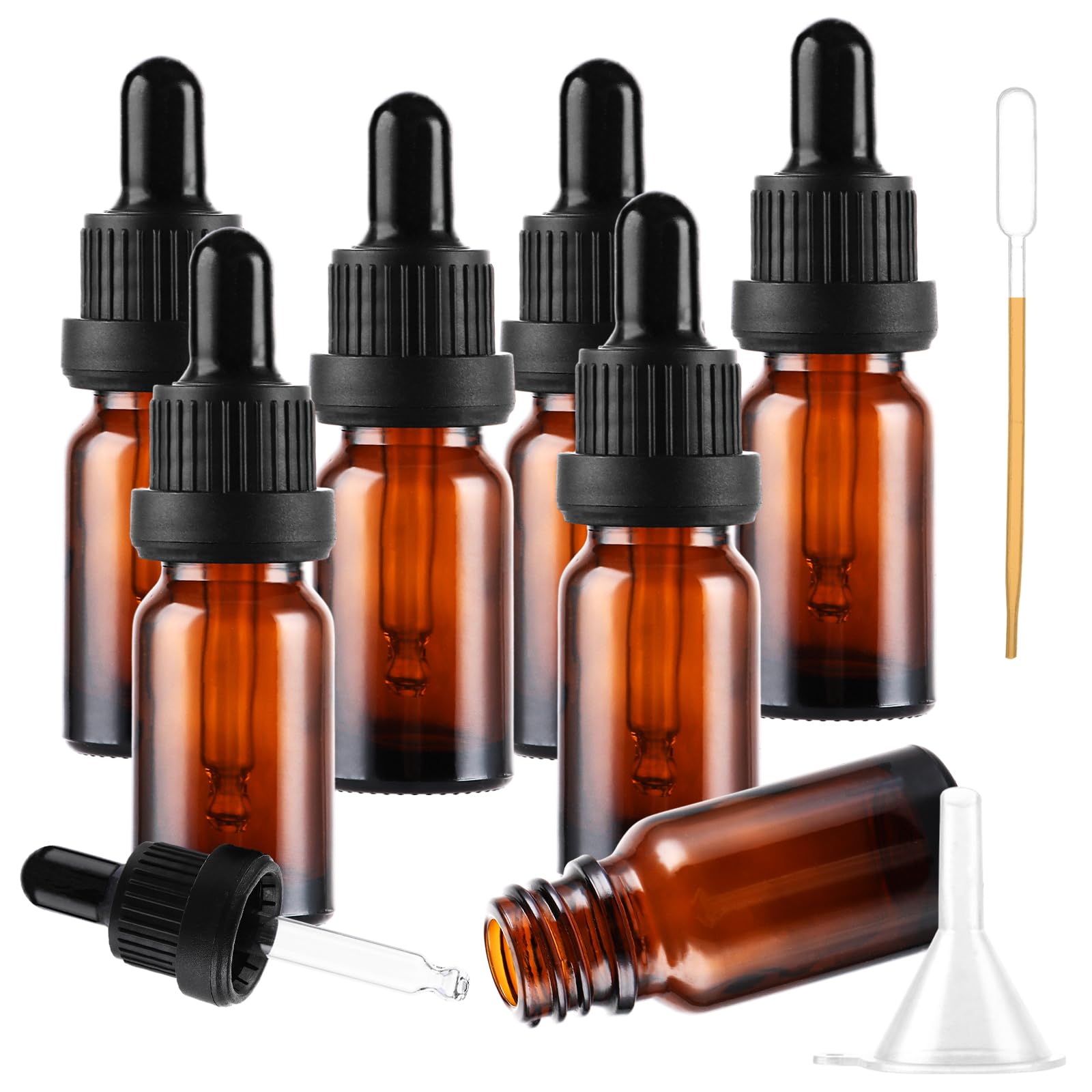 Lot de 48 flacons compte-gouttes 10 ml, flacon en verre brun avec compte-gouttes, flacon en verre avec pipette, flacon en verre brun pour huiles essentielles, huiles parfumées, aromathérapie