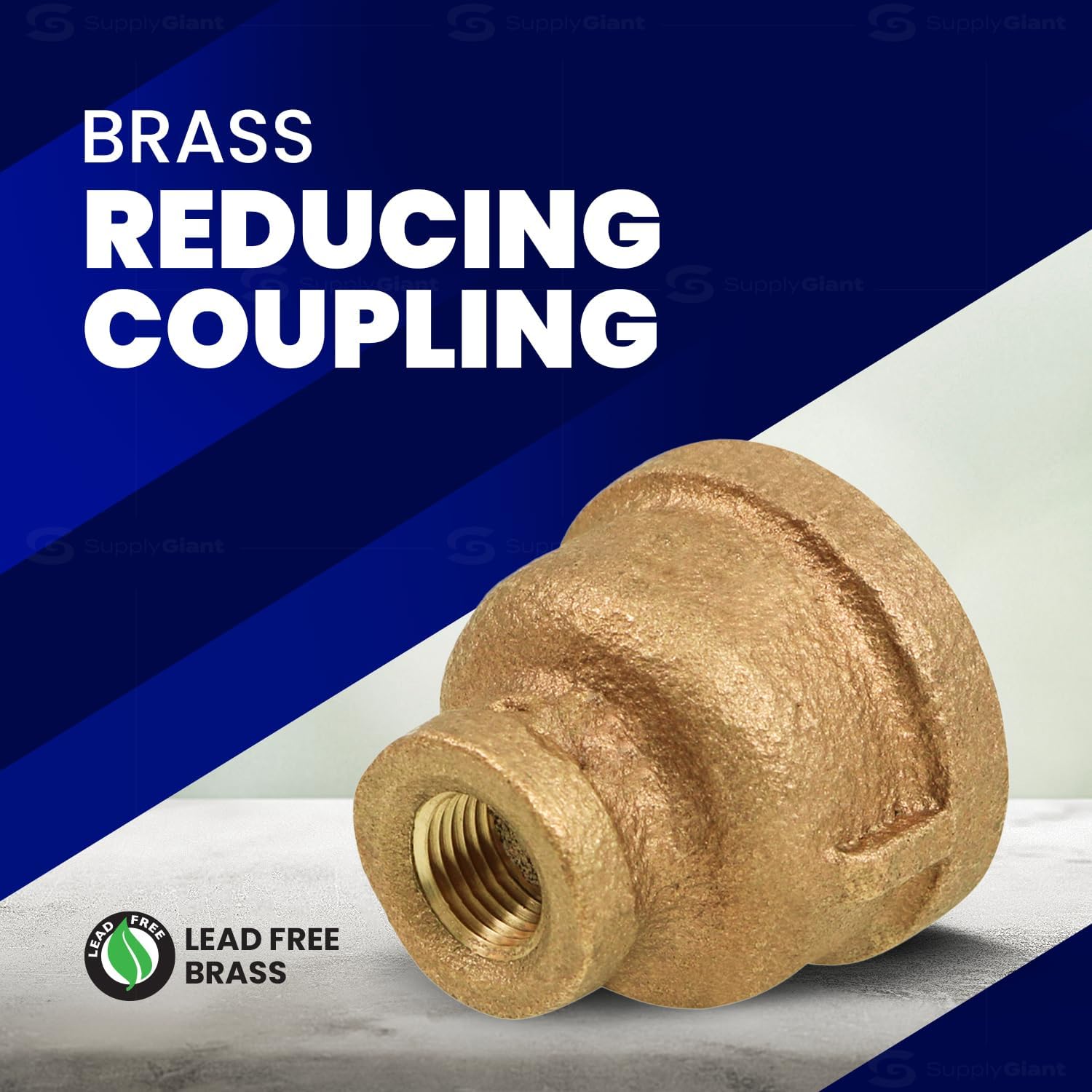 Supply Giant CSSD0120 1/2'' x 1/8'' Inch Lead-Free Brass Reducing Coupling with Female National Pipe Taper Threaded Ends, Brass Construction, Higher Corrosion Resistance, Economical & Easy to Install