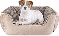 Vista 24 de JOEJOY - Cama rectangular para perro grande, mediano, pequeño, cachorro, sofá cama ortopédico lavable, suave, transpirable, duradera, calmante, Beige