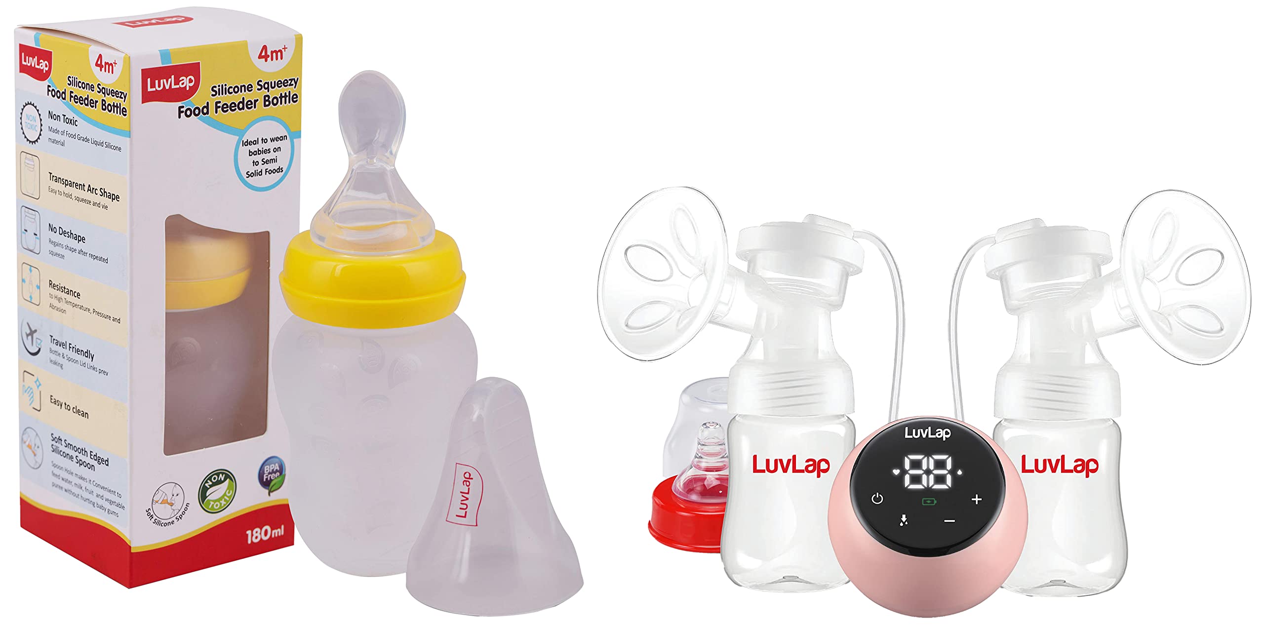 LuvLap Adore Double Electric Breast Pump with Dual Mode, 2 Phase & Feeding Spoon with Squeezy food Grade Silicone Feeder bottle, For Infant Baby, 180ml,-image-29