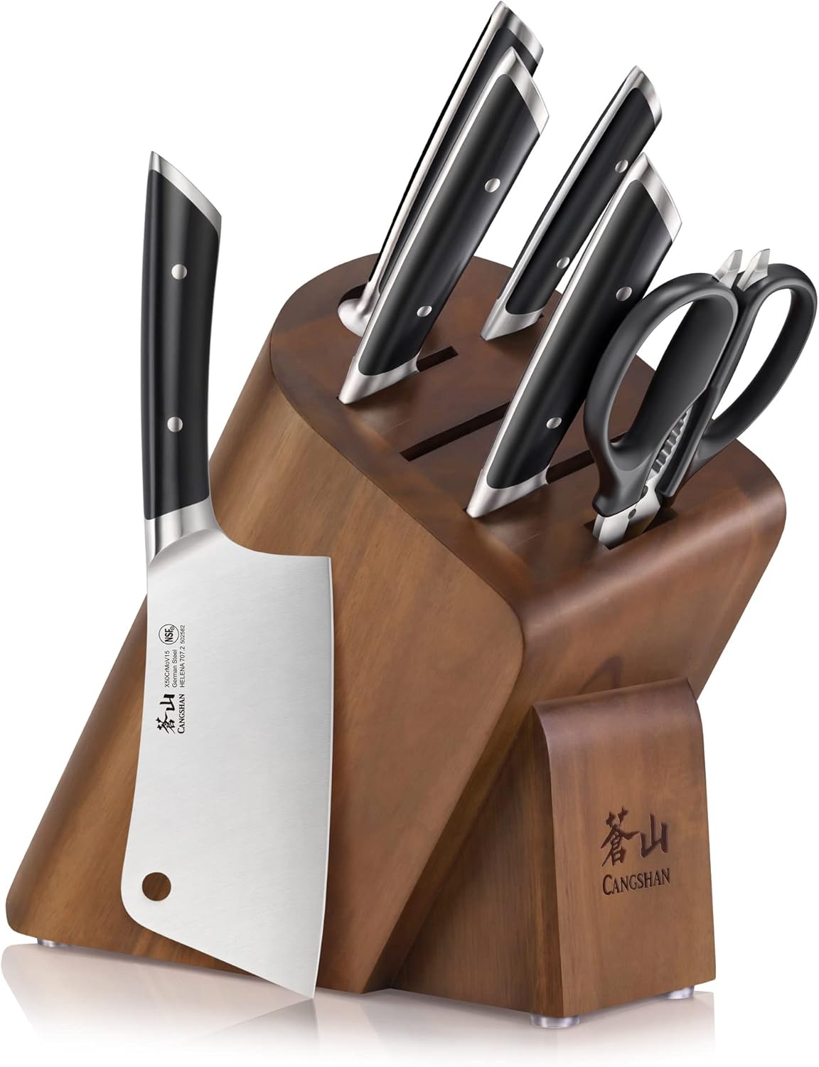 Cangshan HELENA Series German Steel Forged Cleaver Knife Block Set (7-Piece, Black) - Thumbnail 3