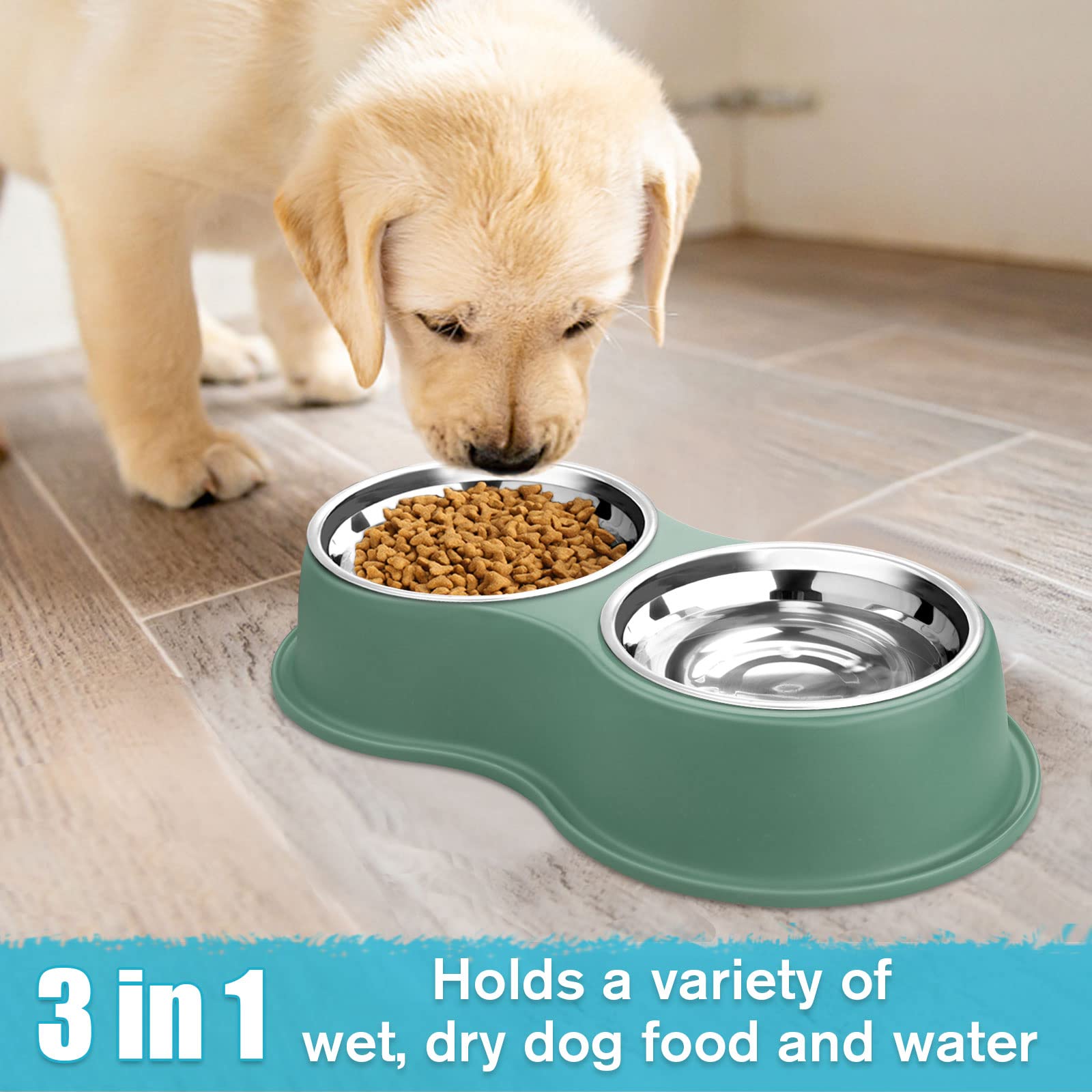 Epetslove Cuencos dobles para perros para agua y comida de acero inoxidable con estación de resina antideslizante, cuencos de comedero para mascotas para cachorros, perros medianos y gatos