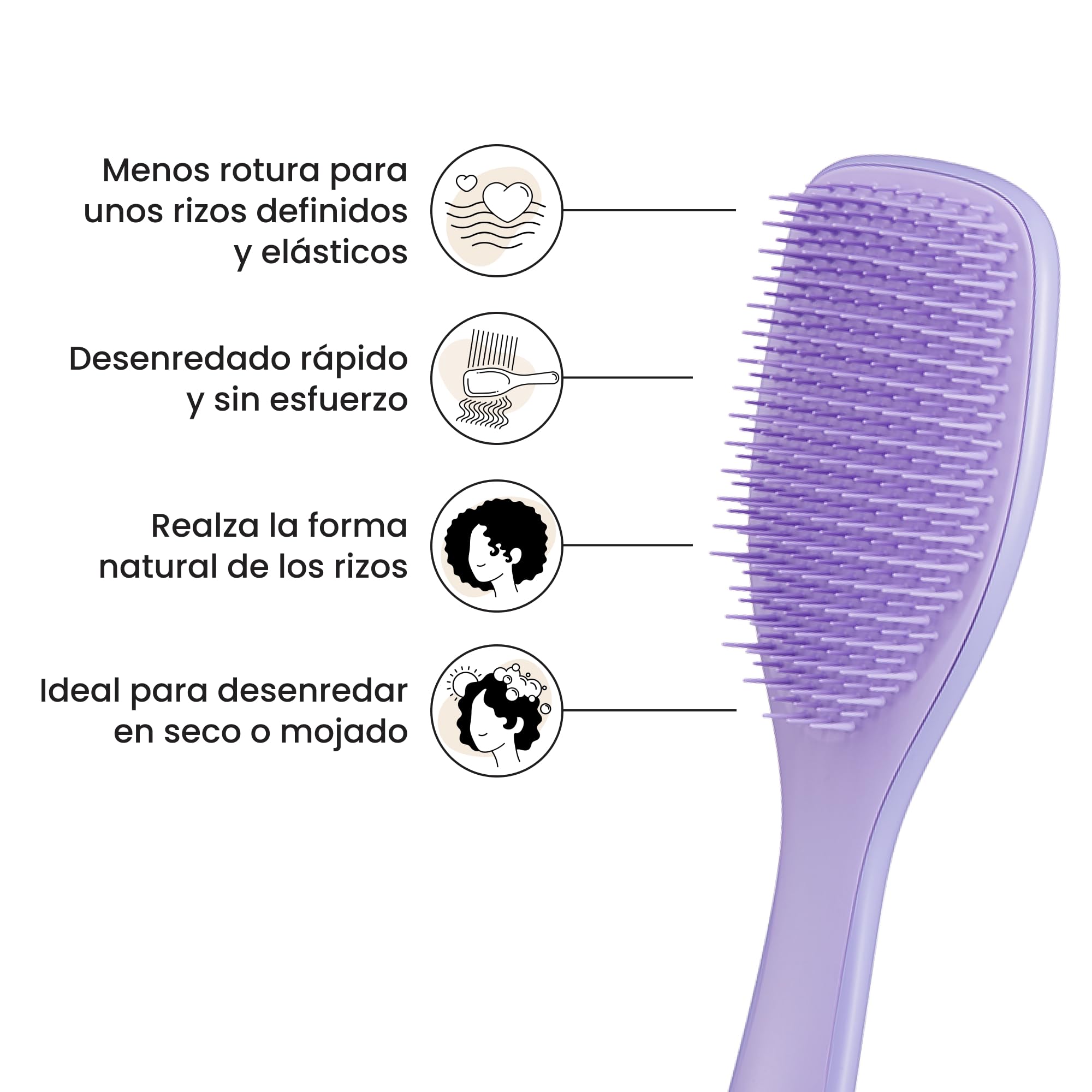 Tangle Teezer Naturally Curly Ultimate Detangler Hairbrush - Cepillo Desenredante para Cabello Rizado 3C-4C - Púas de Doble Altura para Definir Rizos y Reducir el Encrespamiento - Violeta Pasión