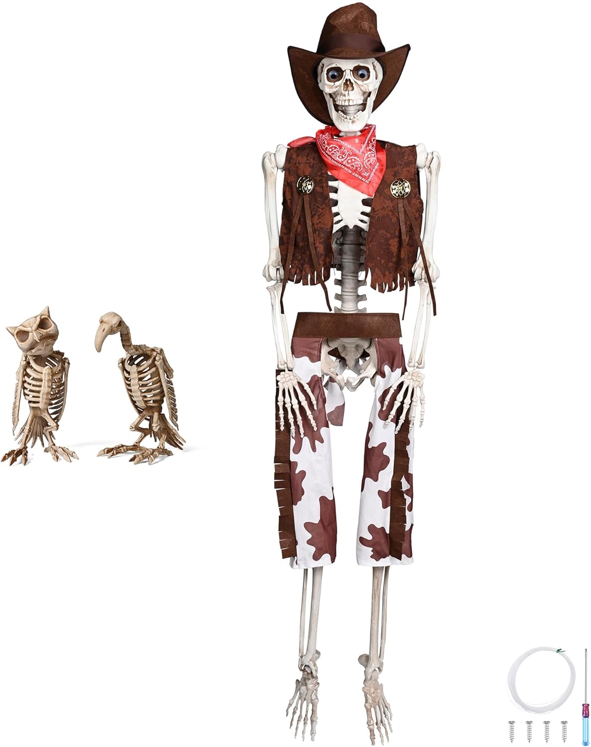 AW 5.4 Ft Life Size Cowboy Skeleton with Vulture & Owl Skeleton Halloween Party Outdoor Decorations 2025