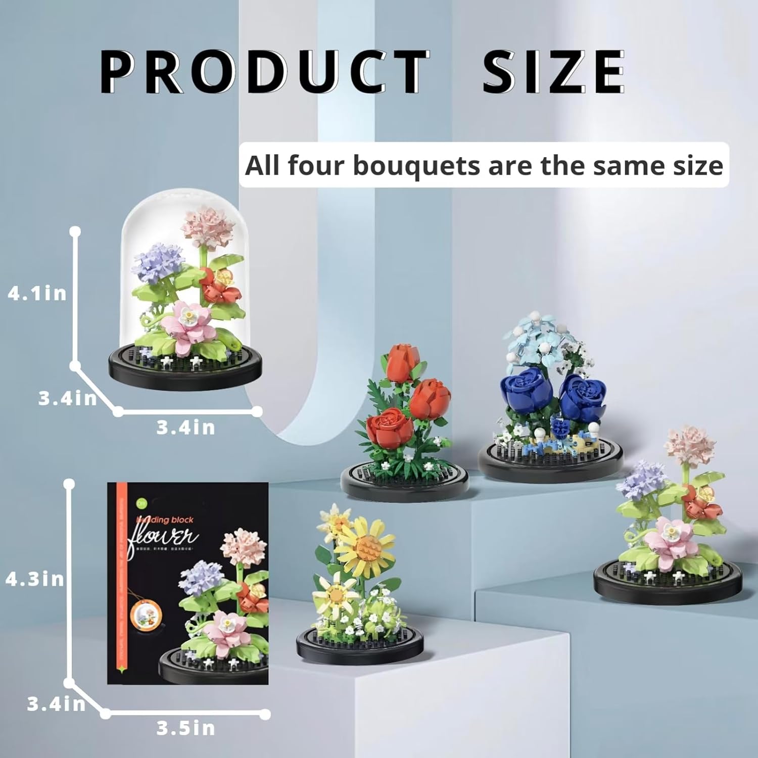 4 Assembly Bonsai Tree Flowers Micro Bricks Building Set with Dust Cover,Artificial Flowers Botanical Collection for Home Decor, Creative Gifts for Adults Women Teens,1136 Pieces