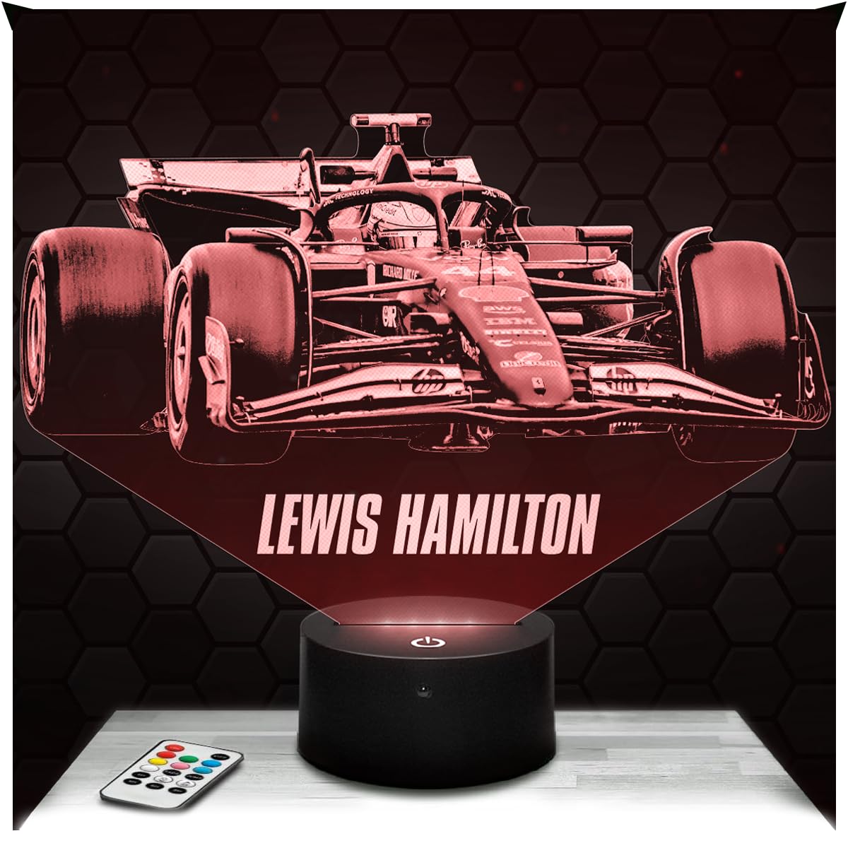 Lampephoto.fr - 3D Lamp Lewis Hamilton F1 Driver, Touch LED Night Light, 3D Hologram Effect, Christmas Birthday Gift Idea for Men, Bedroom Decoration Object