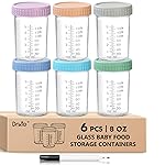 DRKIO 6 Pack Glass Baby Food Storage Containers - 8 Oz Baby Food Jars with Lids Baby Food Maker Microwave Dishwasher Freezer Safe 100% Leak Proof BPA Free Reusable