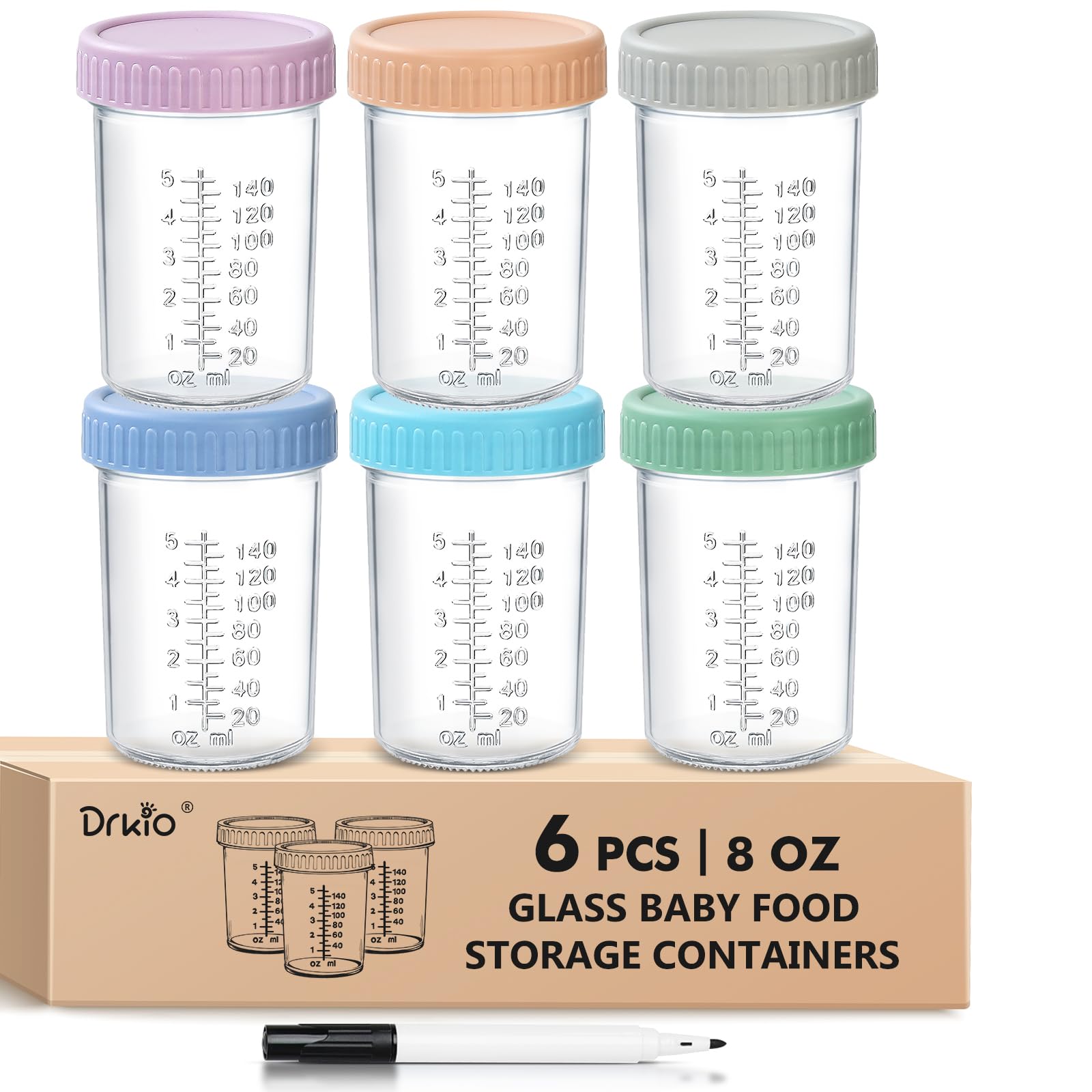 6 pcs Baby Food Storage Containers 8 Oz Small Glass Jars with Lids