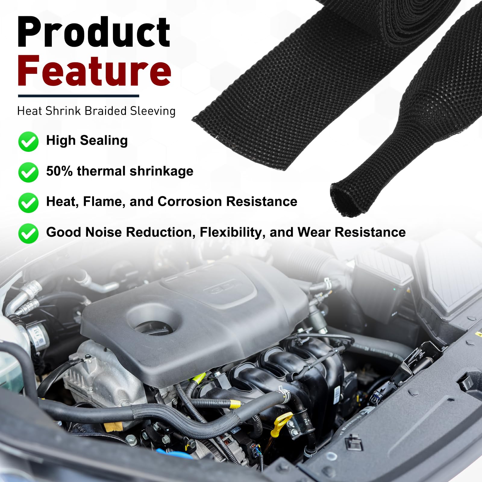 DMiotech Gaine tressée thermorétractable, rapport 2:1, 25 mm ID-9 m, noir | Manchons de protection en tissu tressé thermorétractable pour protection automobile et gestion des câbles