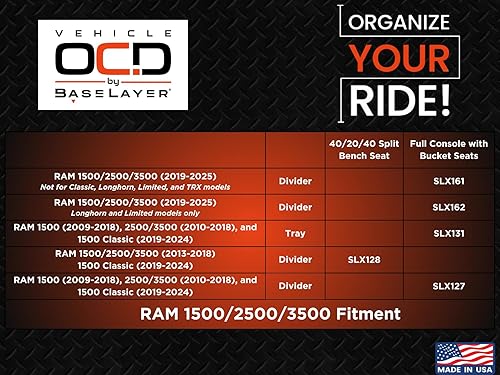 Miniatura 3 de Vehicle OCD - Bandeja organizadora de consola central inferior para Dodge RAM 1500 (2009-18), RAM 25003500 (2010-18), RAM 1500 Classic (2019)