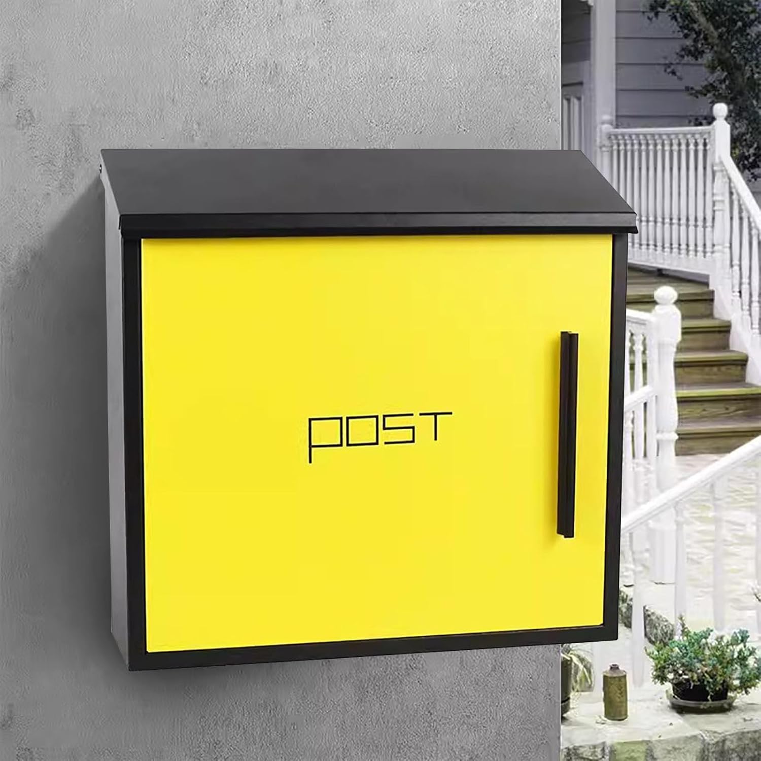 Outdoor Mailbox,Mailbox,Stainless Steel Wall-Mounted Mailbox,Large Capacity Mailbox with Key Lock,Mailboxes & Accessories,12.9 * 13.3 * 3.9in (Yellow)