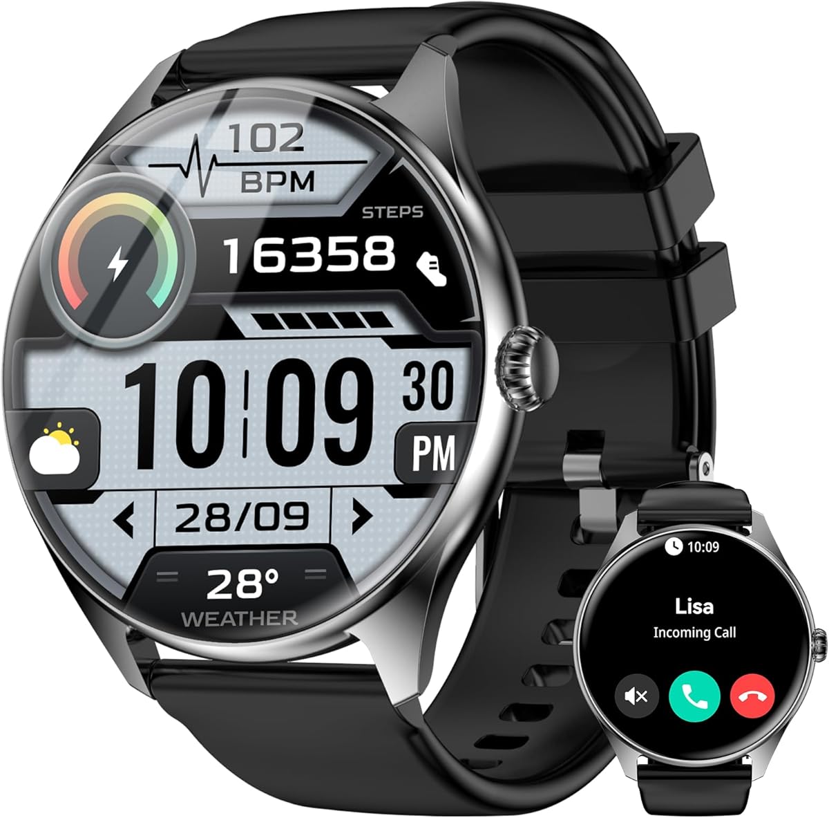 iBesi Smart Watches for Men Women with 1.43" AMOLED Display, 7-Day Battery, 120+ Sport Modes, Bluetooth Calling, Heart Rate & Sleep Monitor, IP68 Waterproof Compatible for iPhone and Android (Black)