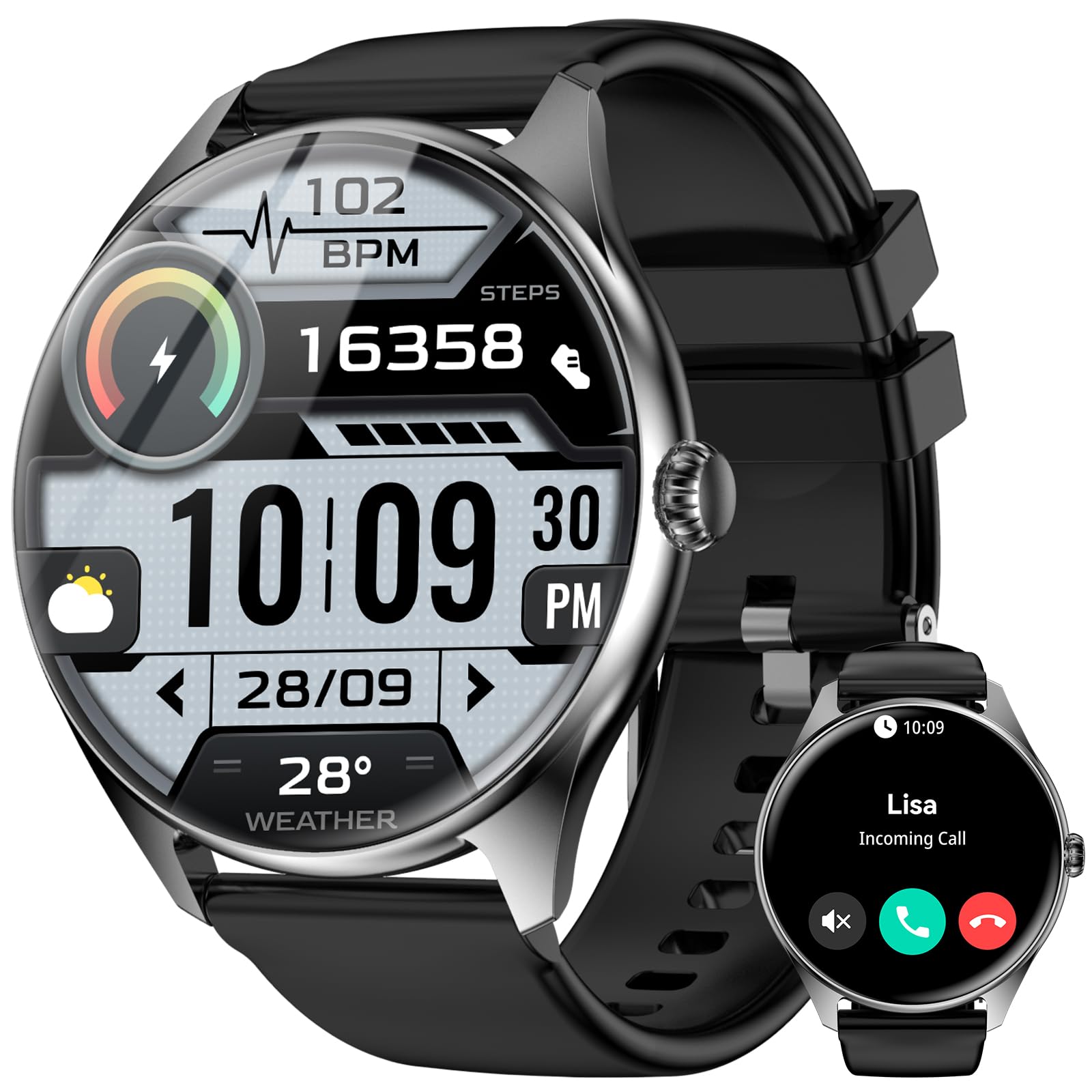 iBesi Smart Watches for Men Women with 1.43" AMOLED Display, 7-Day Battery, 120+ Sport Modes, Bluetooth Calling, Heart Rate & Sleep Monitor, IP68 Waterproof Compatible for iPhone and Android (Black)