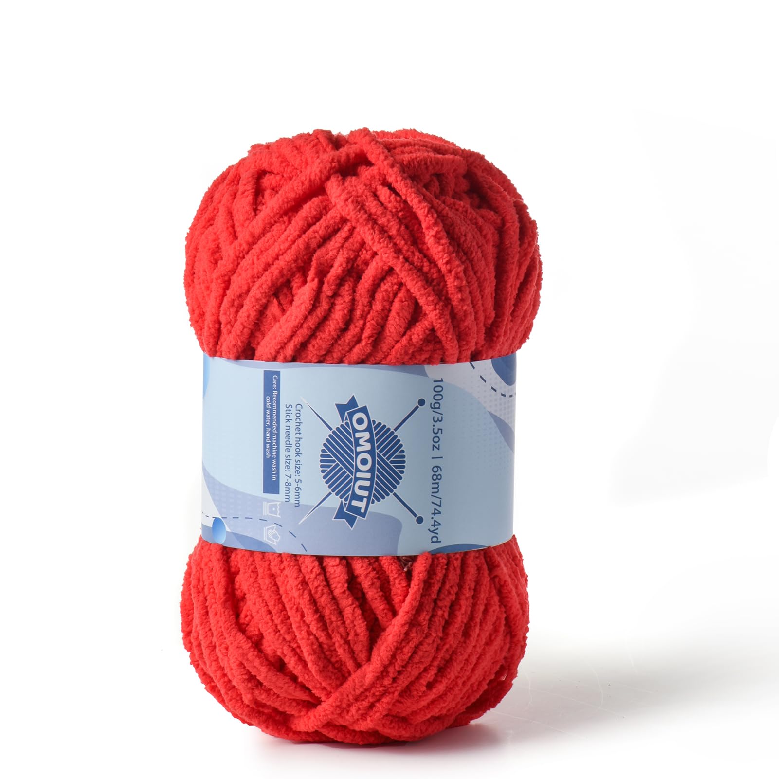 Chunky Chenille Yarn for Crocheting, Baby Yarn for Crocheting Soft Blankets, Bulky Yarns for Crochet Amigurumi, 100g (74.3yds) Fluffy Velvet Yarns for Hand Knitting (Bright Red)