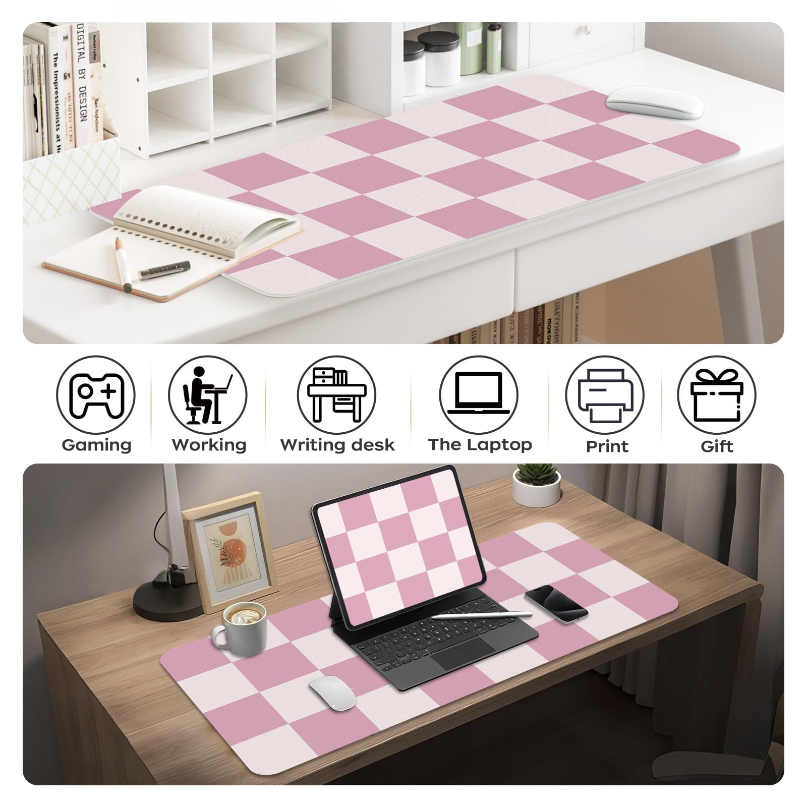 Tapis de Bureau en Cuir Rose Antidérapant Imperméable pour Souris et Clavier