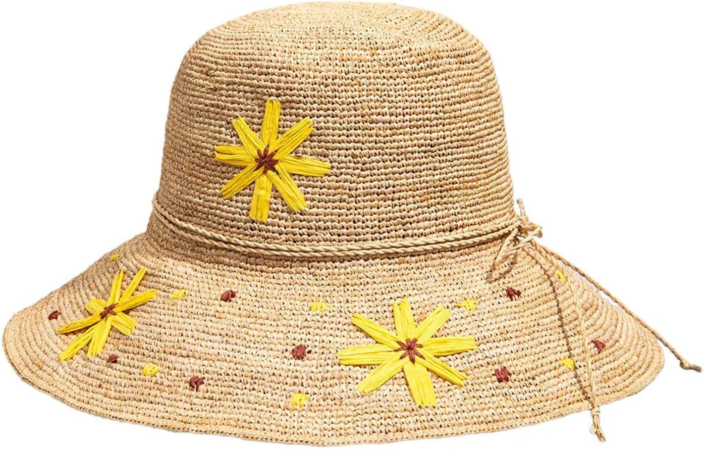 Womens Handmade Raffia Sun Hat Summer All Match Foldable Sun Protection Straw Hat Ladies Beach Vacation Visor
