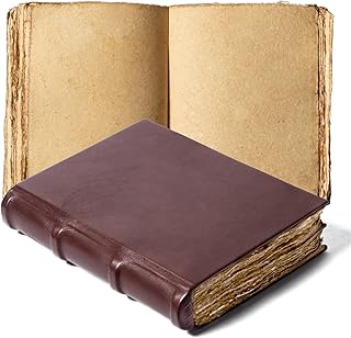 Hardcover Notebook, Vintage Journal, Leather Journal with Deckle Edge Pa...