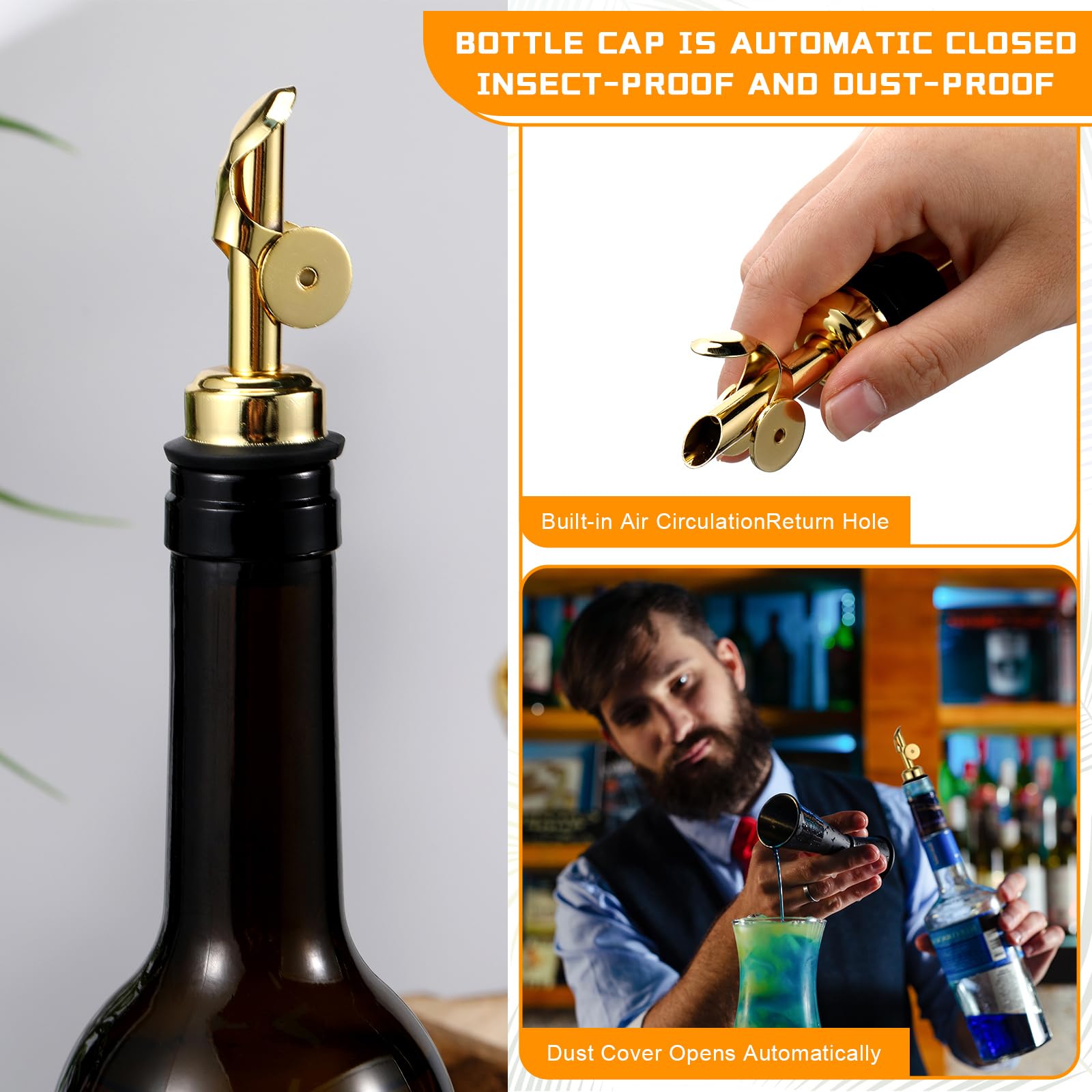 Blulu 24 beccucci dosatori ponderati in acciaio inox, erogatori automatici per olio d'oliva, beccuccio a chiusura automatica, per vino, aceto, alcool, sciroppo, liquido, caffè, casa, bar, accessori