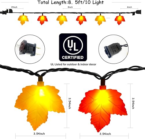 Miniatura 2 de Abeja Luces de hoja de arce de otoño, tira de luces LED de 8.5 pies con 10 hojas 3D naranja amarilla, luces de otoño para interiores y exteriores,