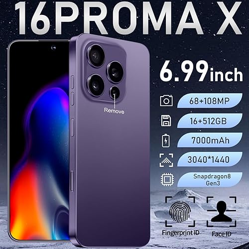 Miniatura 2 de 16PROMA X Teléfono Desbloqueado, Smartphone con Pantalla HD AMOLED de 6.99 pulgadas, Teléfono Celular con Batería de 7000mAh, Android 14 16+512GB