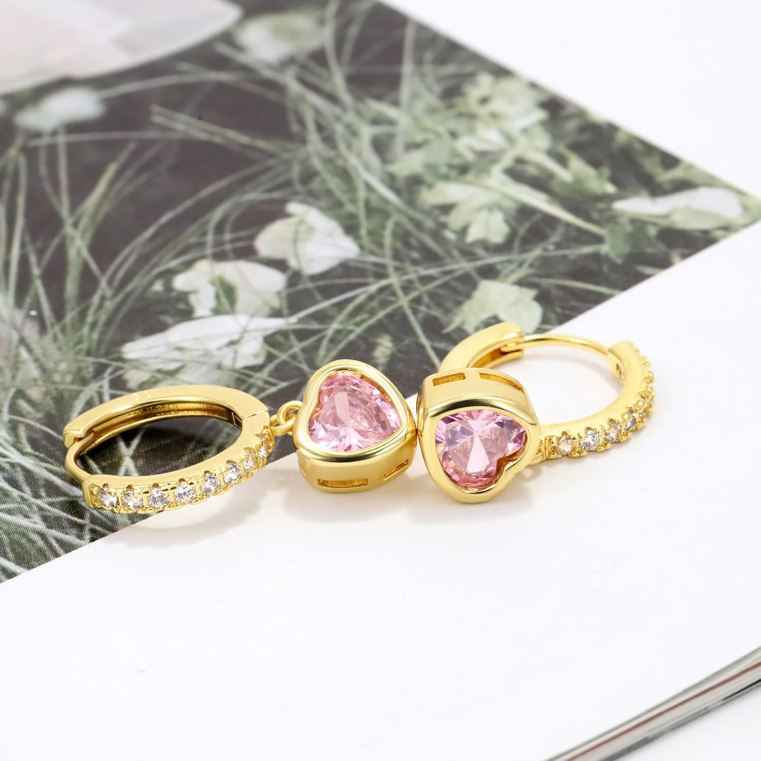 Heart Hoop Earrings with Dangle Sterling Silver Love Heart-Shaped Loop Earrings for Women Hypoallergenic Sparkle Birthstone Cubic Zirconia Hoop Earring with Dangling Charms Dainty Fashion Jewelry Gift - Image 4