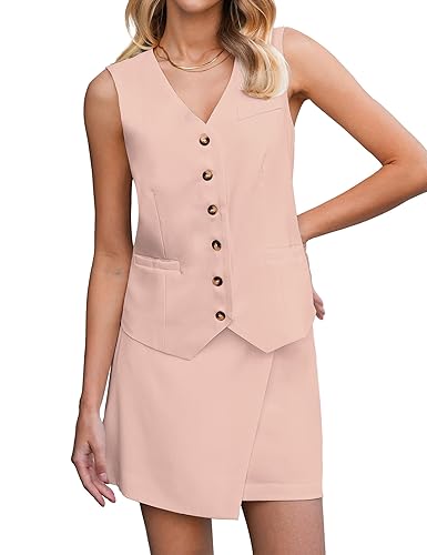 2 Piece Skirt Sets for Women Dressy Sleeveless Blazer Vest