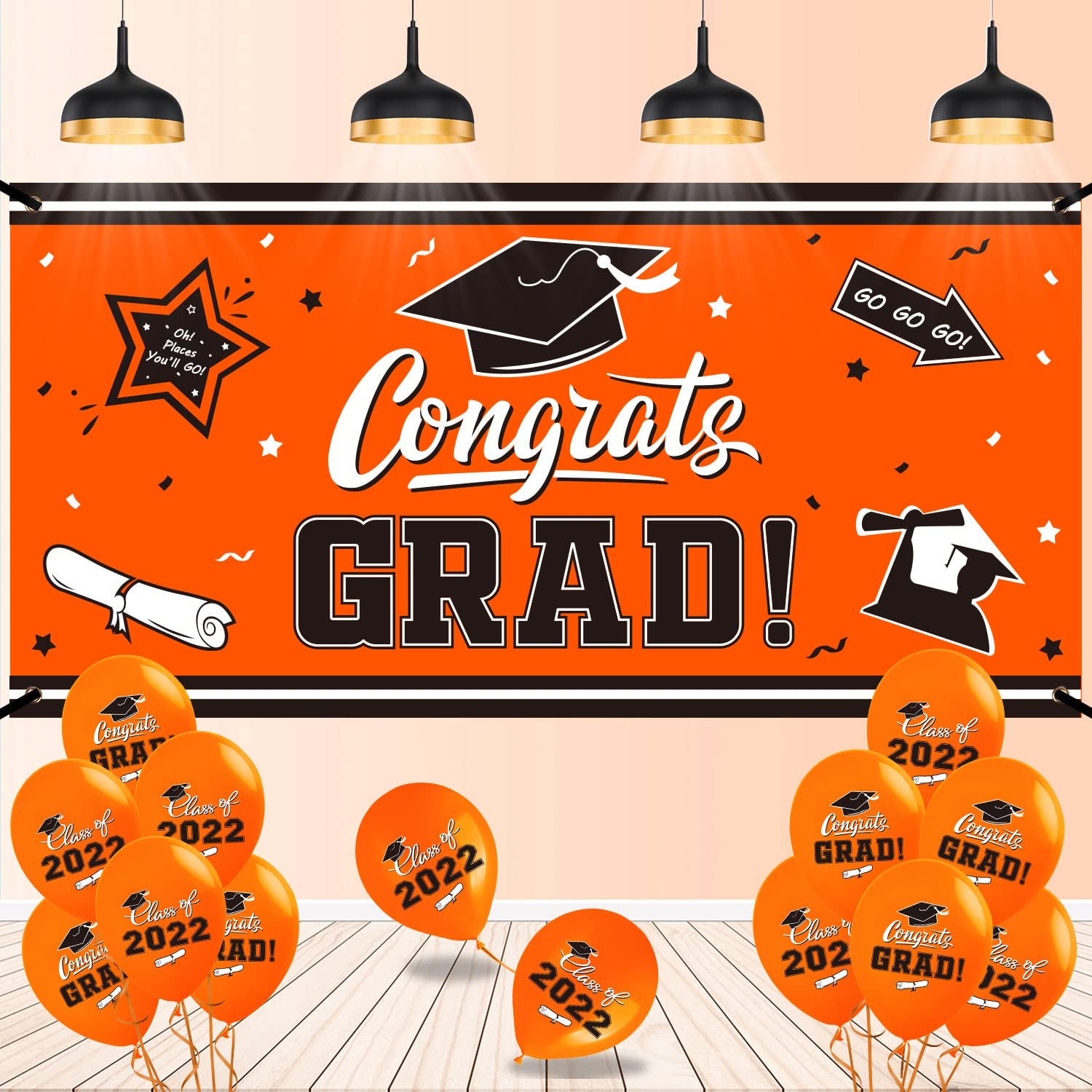 Buy Graduation Backdrop Banner Orange Large Congrats Grad Party