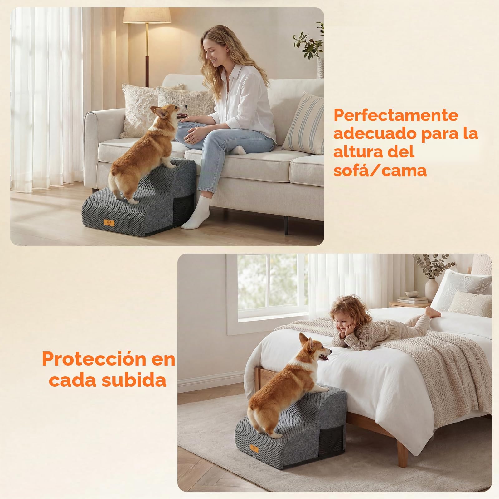 Masthome Escaleras para Perros de 2 Peldaños, Rampa para Perros de Espuma de Alta Densidad, Escalera Mascotas con Cubierta de Felpa Extraíble y Lavable, para Mayores, Gatos y Perro Mediano