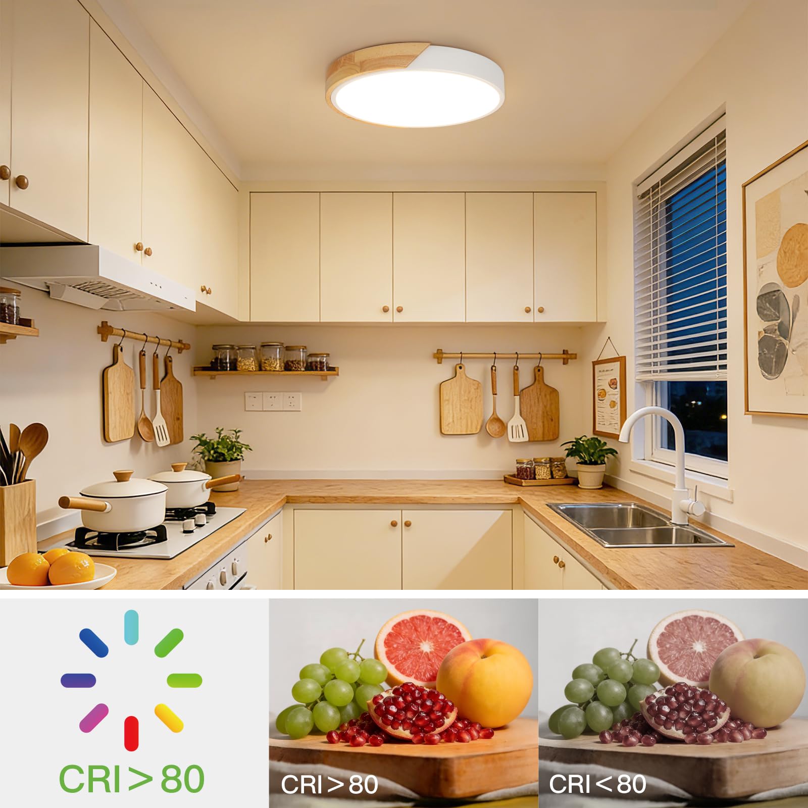 Kimjo 24W Lámpara LED Techo Redonda, φ30cm Plafones para Techo Madera, 3000K Moderno Plafon LED Blanco, 2400LM Luz Techo para Oficinas, Salones, Dormitorios, Cocinas, Pasillos
