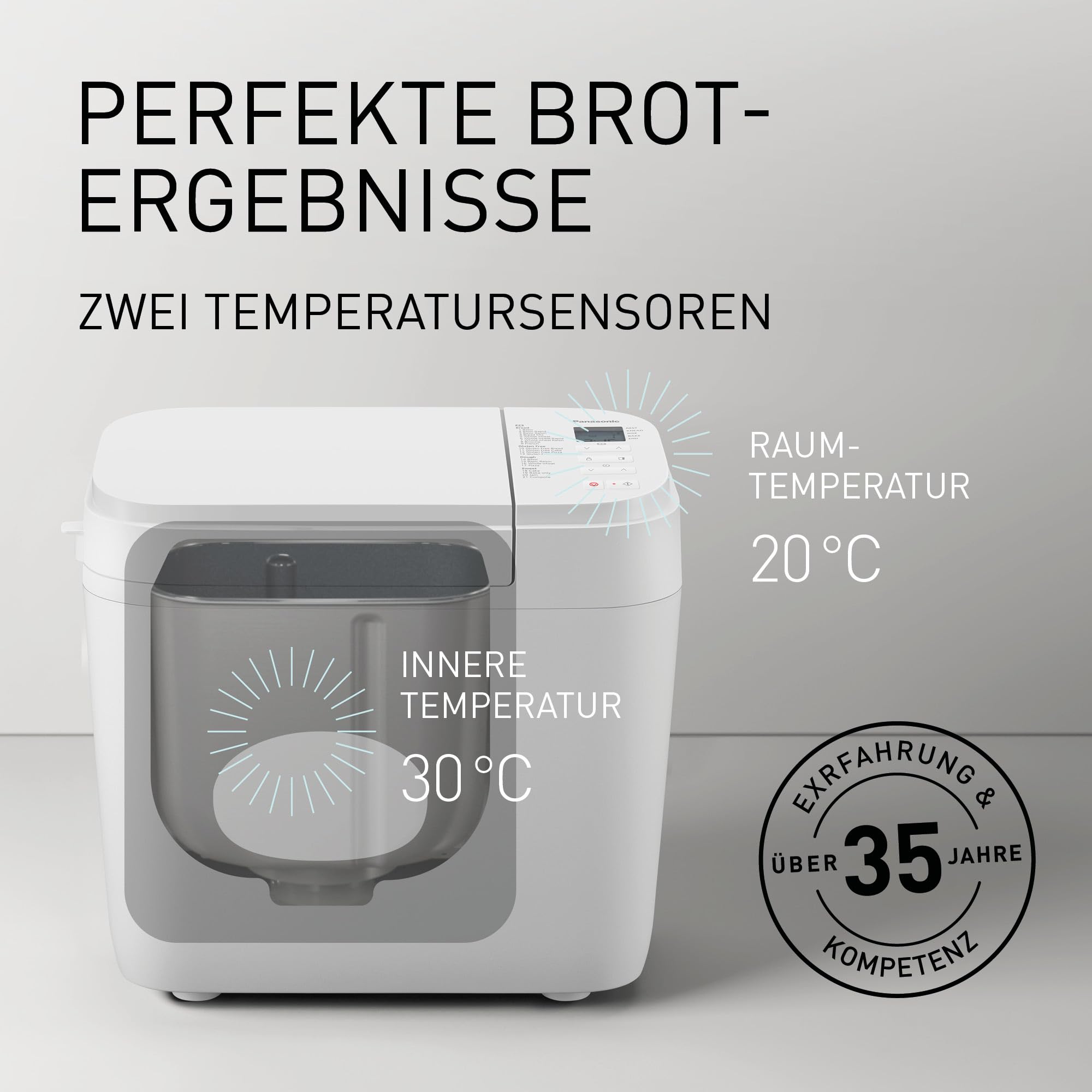 Panasonic SD-B2510W Vollautomatischer Brotbackautomat, 4 glutenfreie Programme, horizontales Design, 21 automatische Programme, 2 Temperatursensoren, 13 Stunden Zeitvorwahl, LCD-Display, Weiß