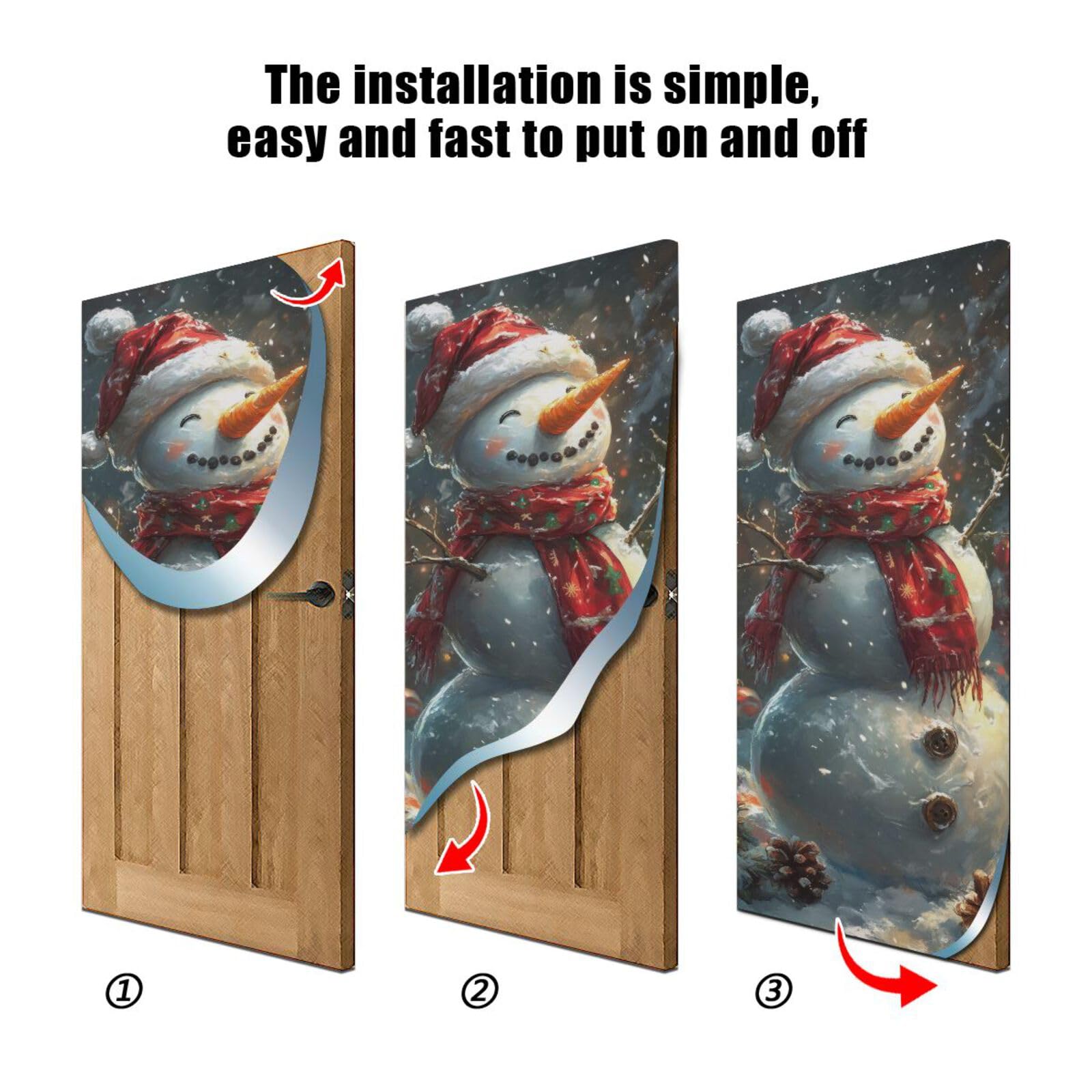 FLildon Winter Snowman Christmas Door Cover Decoration, Party Accessory Porch Decor for Festive Ornament Room Door Covers 32 x 79 Inch