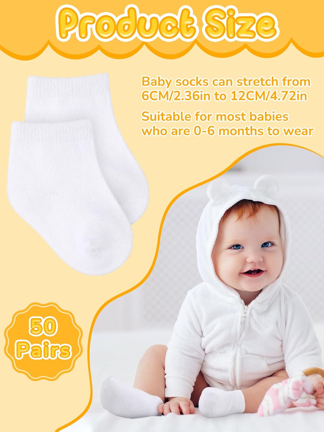 Jecery 50 Pairs Baby Cotton Socks Bulk Newborn Ankle Unisex Baby Socks Stretch for Toddler Boys Girls