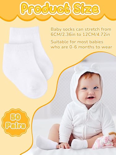 Vista 2 de Jecery 50 Pairs Baby Cotton Socks Bulk Newborn Ankle Unisex Baby Socks Stretch for Toddler Boys Girls