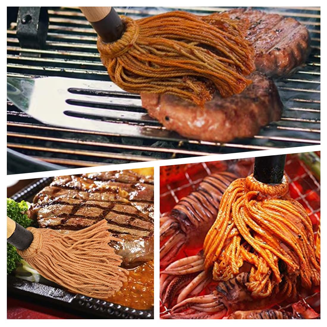 Spazzola da cucina 2 pezzi, Testine di ricambio extra, Professionale, Accessori per barbecue, Mocio in legno per salse e marinate, Spazzola da cucina, Spazzola da cucina in silicone
