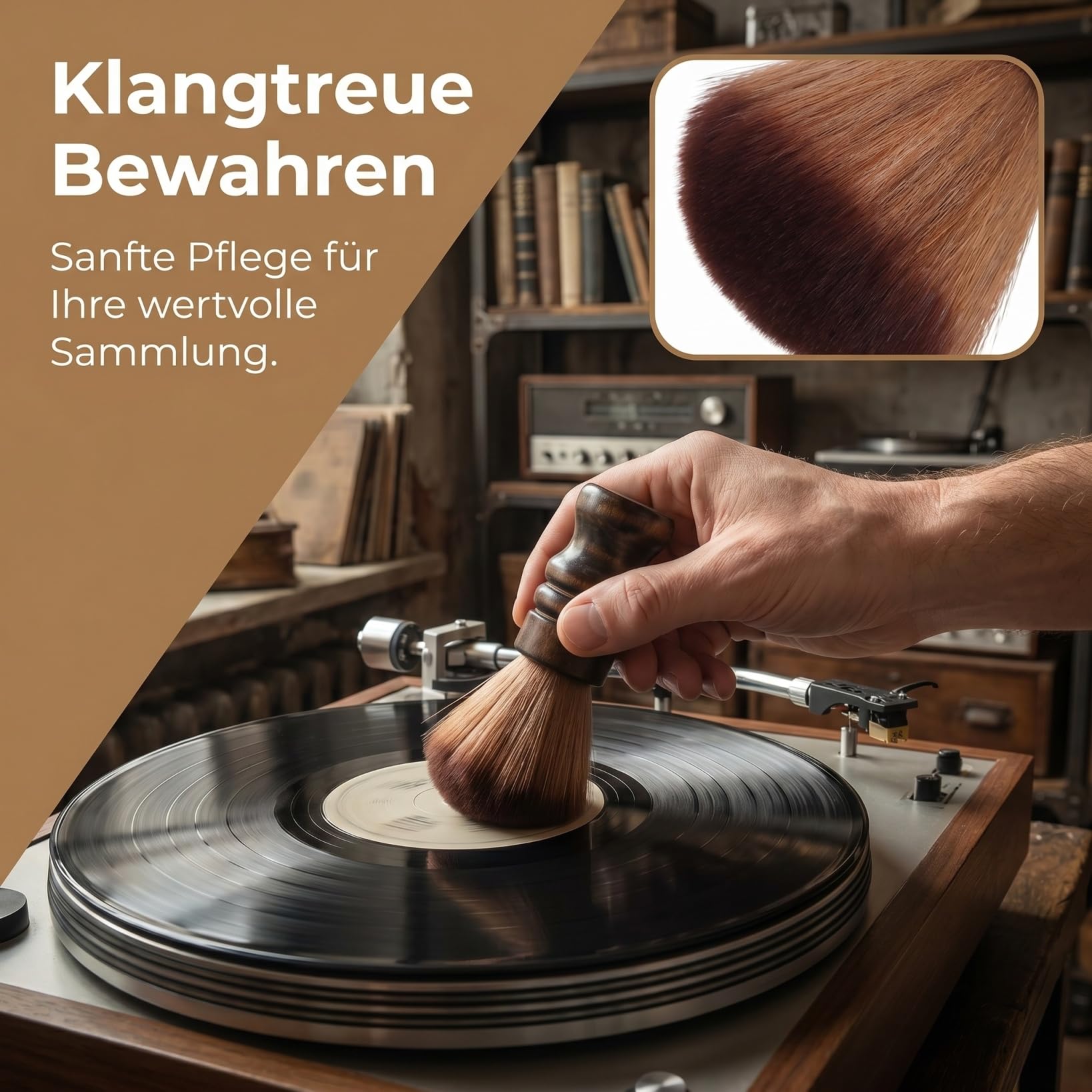 Lurrose Antistatische Reinigungsbürste mit Holzgriff – Superweicher Staubpinsel für Schallplatten, Vinyl, Tastatur, PC, Laptop & Kameraobjektiv – Kratzfreie Reinigung (Griff-Farbe Zufällig)
