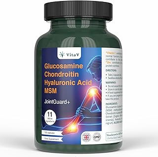 VitaV JointGaurd+ Glucosamine & Chondroitin High Strength with MSM & Hyaluronic Acid | Joint Care Supplements for Women & Men with Turmeric, Black Pepper, Ginger, Vitamin C & Zinc | 120 Capsules