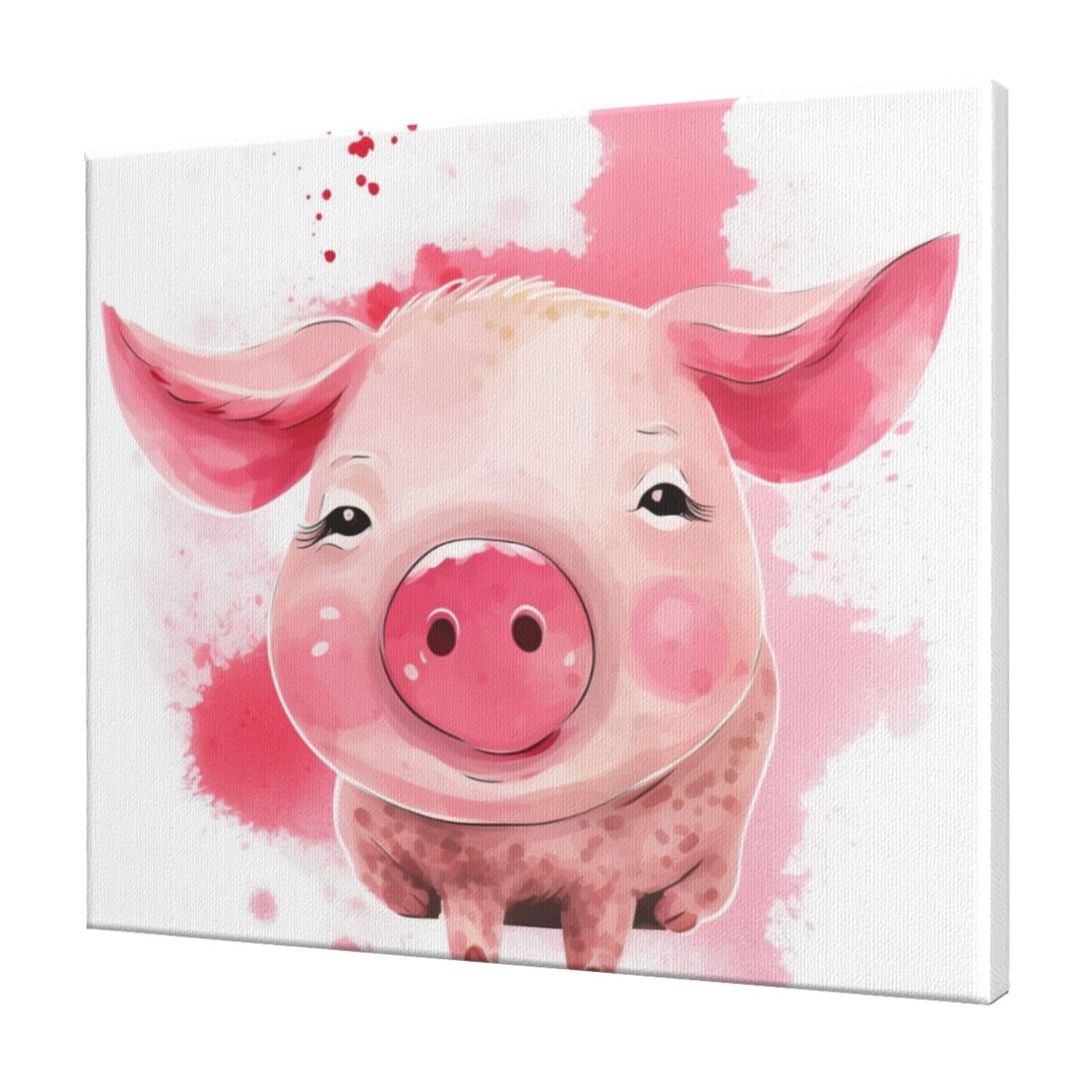 YKLJG Pink Animals Cartoon Printed Wall Art Canvas Prints 60x50 CM Wooden Framed Picture Painting Artwork for Bedroom Kitchen Home Office Decor