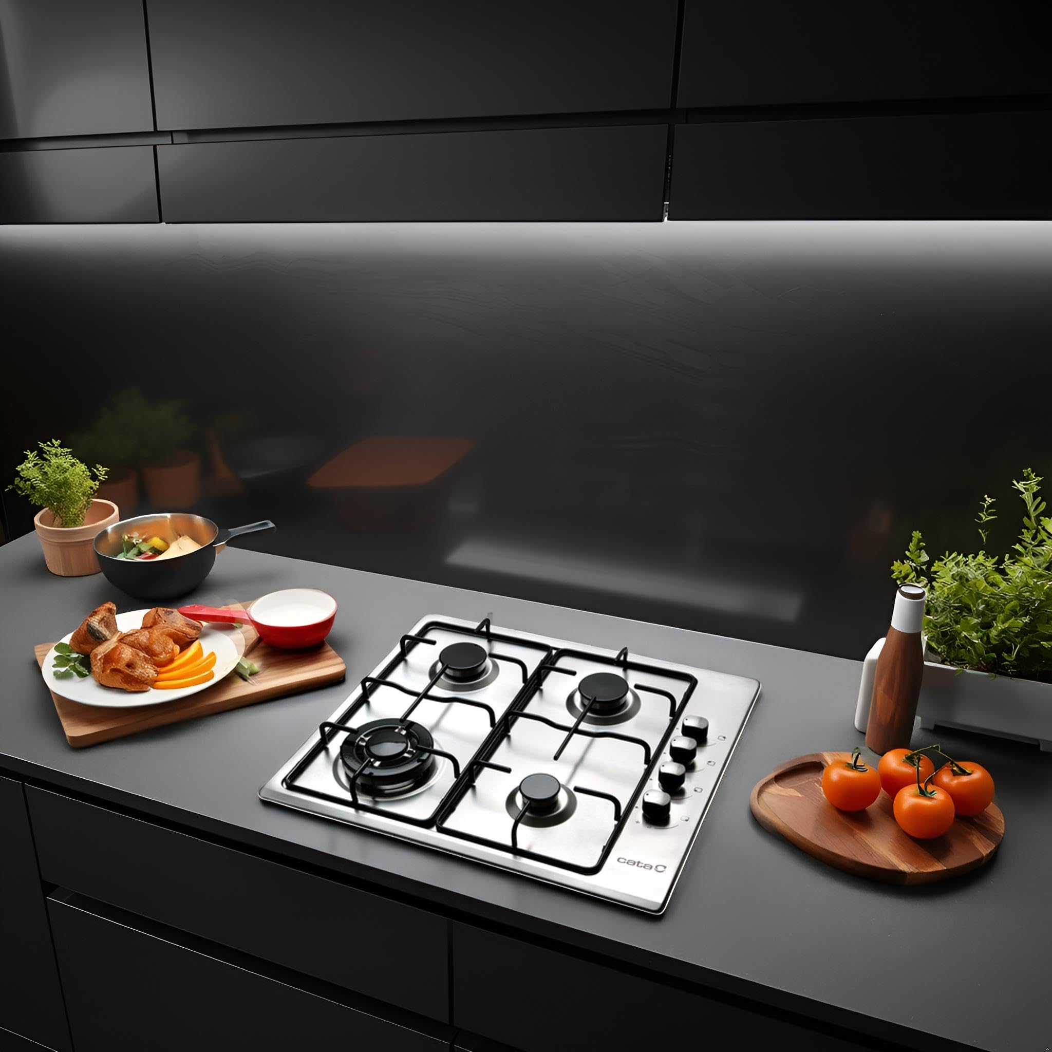 CATA GI 6031 Piano cottura a gas 4 bruciatori smaltati accensione elettronica integrata nel comando valvole di sicurezza predisposizione per gas naturale potenza di 8kW 58 cm